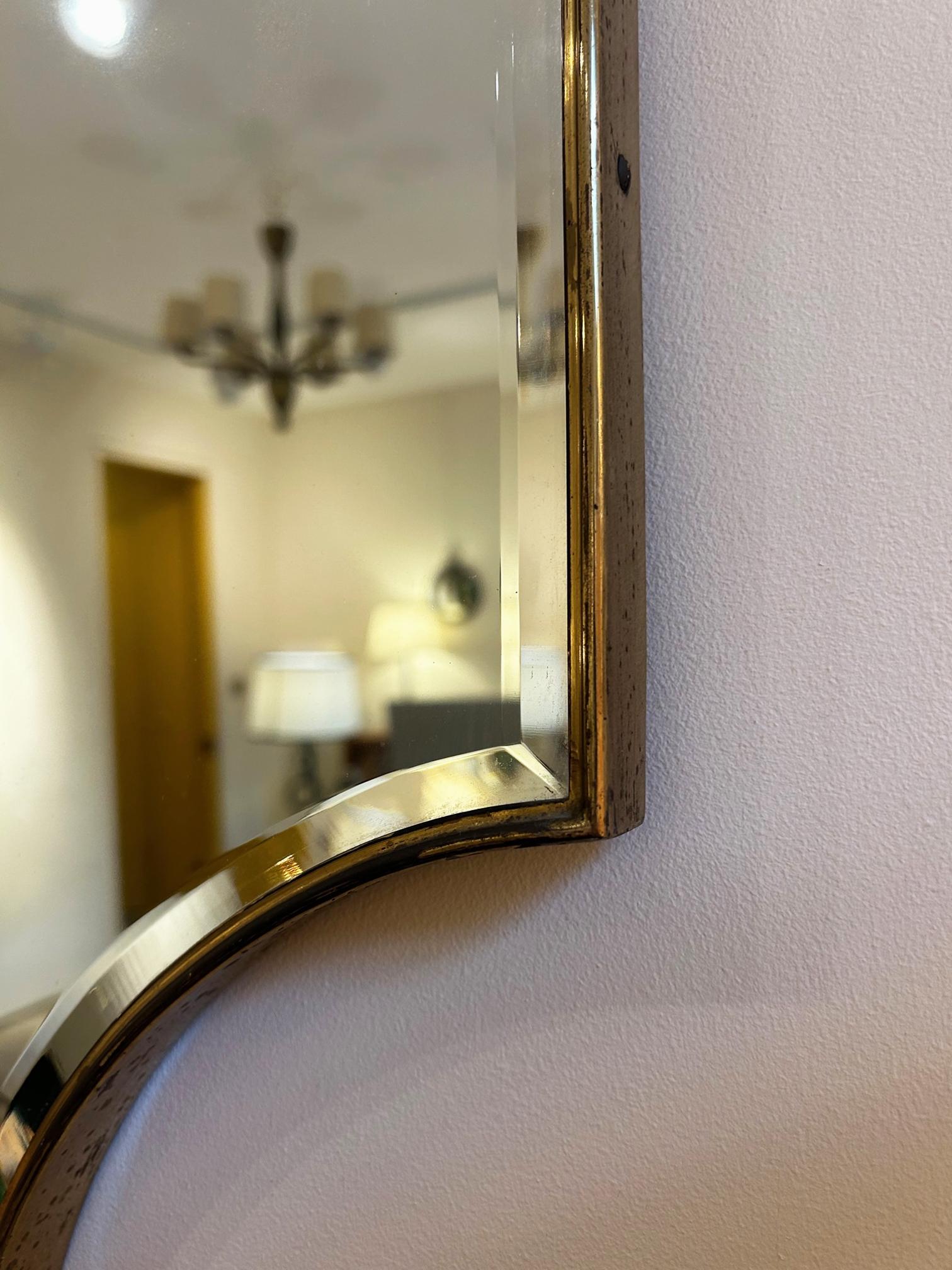 Brass Shield Bevelled Mirror In Good Condition In London, GB