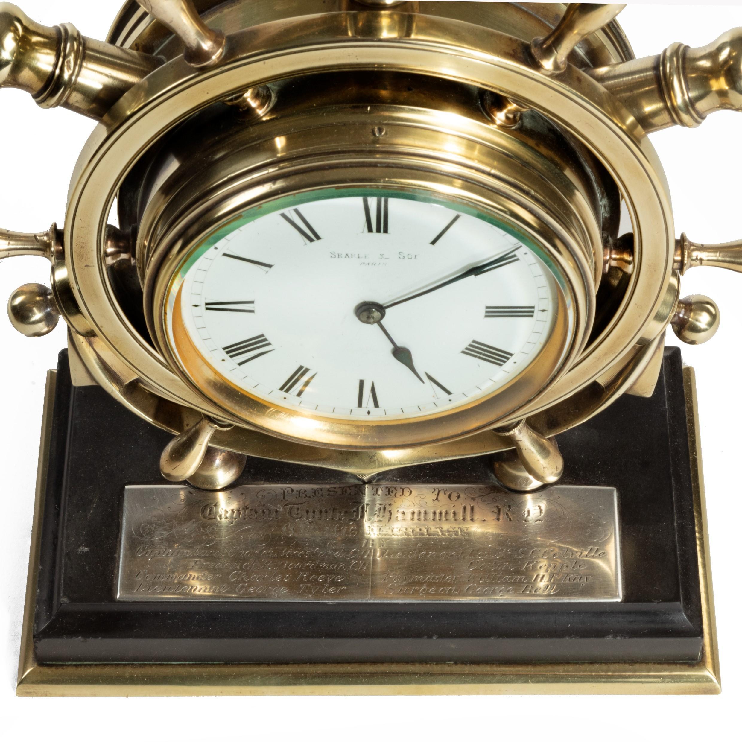 British Brass Ship’s Novelty Clock Presented to Captain Tynte F Hammill RN