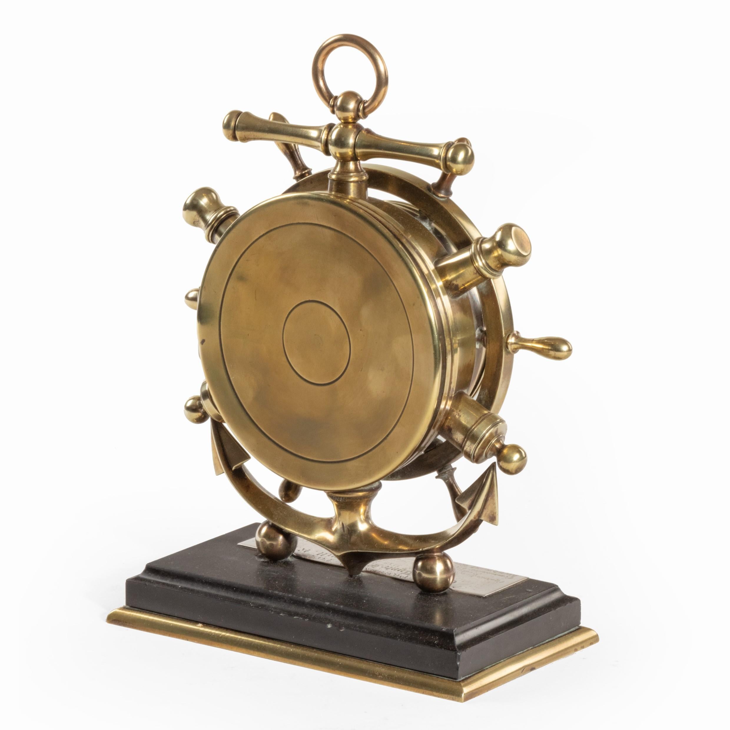 19th Century Brass Ship’s Novelty Clock Presented to Captain Tynte F Hammill RN
