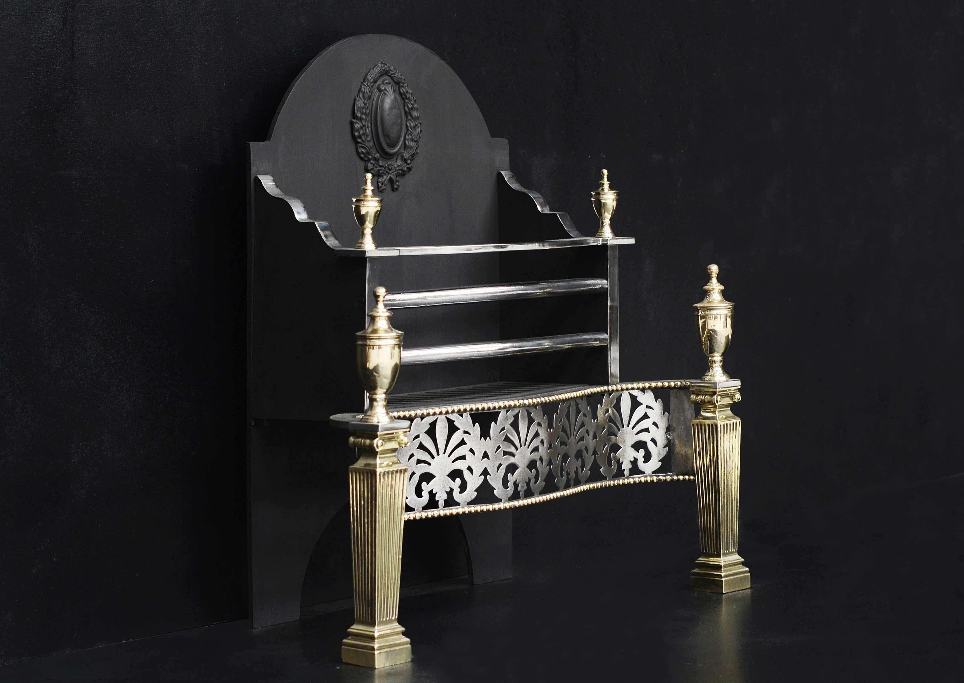 English Brass & Steel Firebasket with Ionic Capitals For Sale