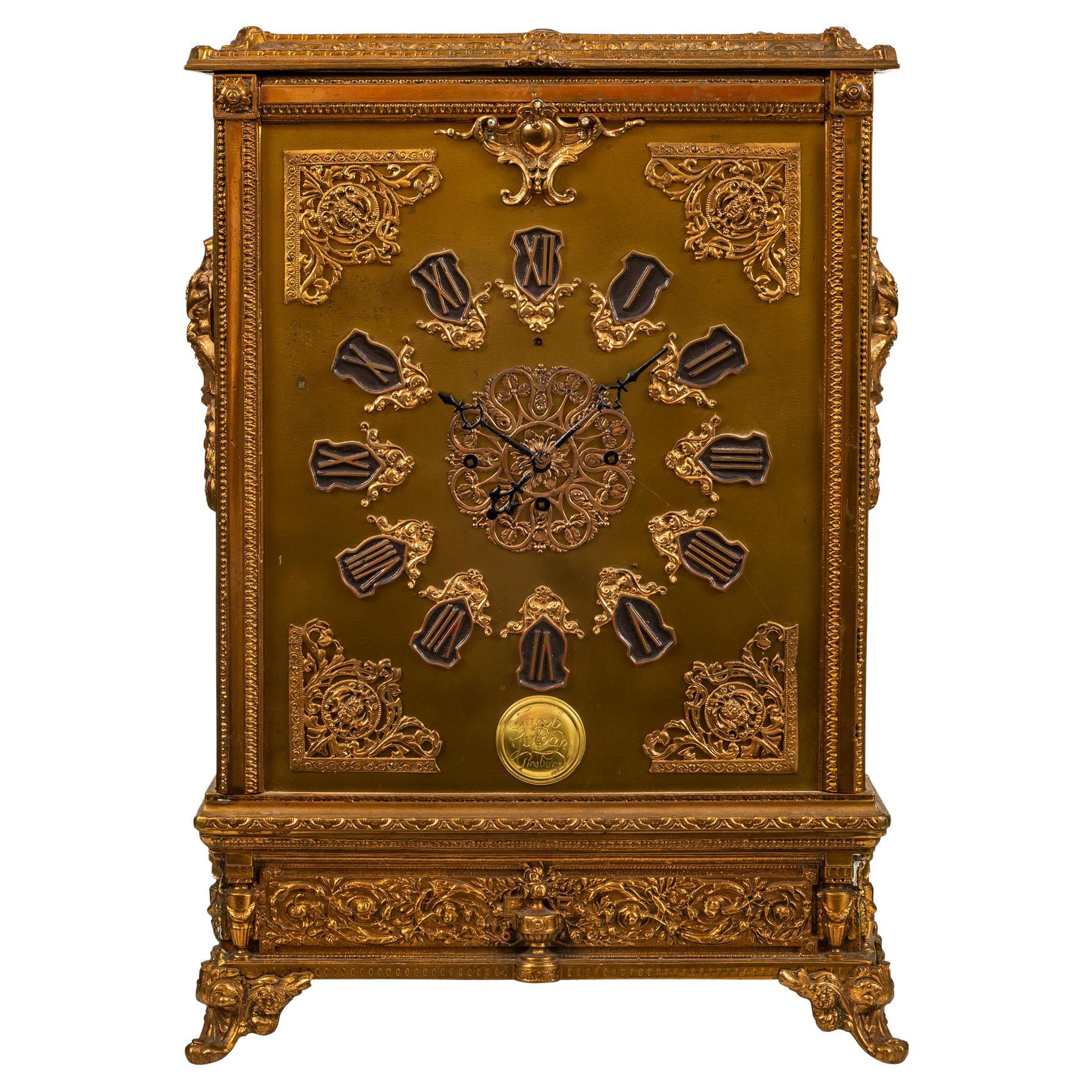 Brass Table Clock, Jacob Gulder, 20th Century For Sale
