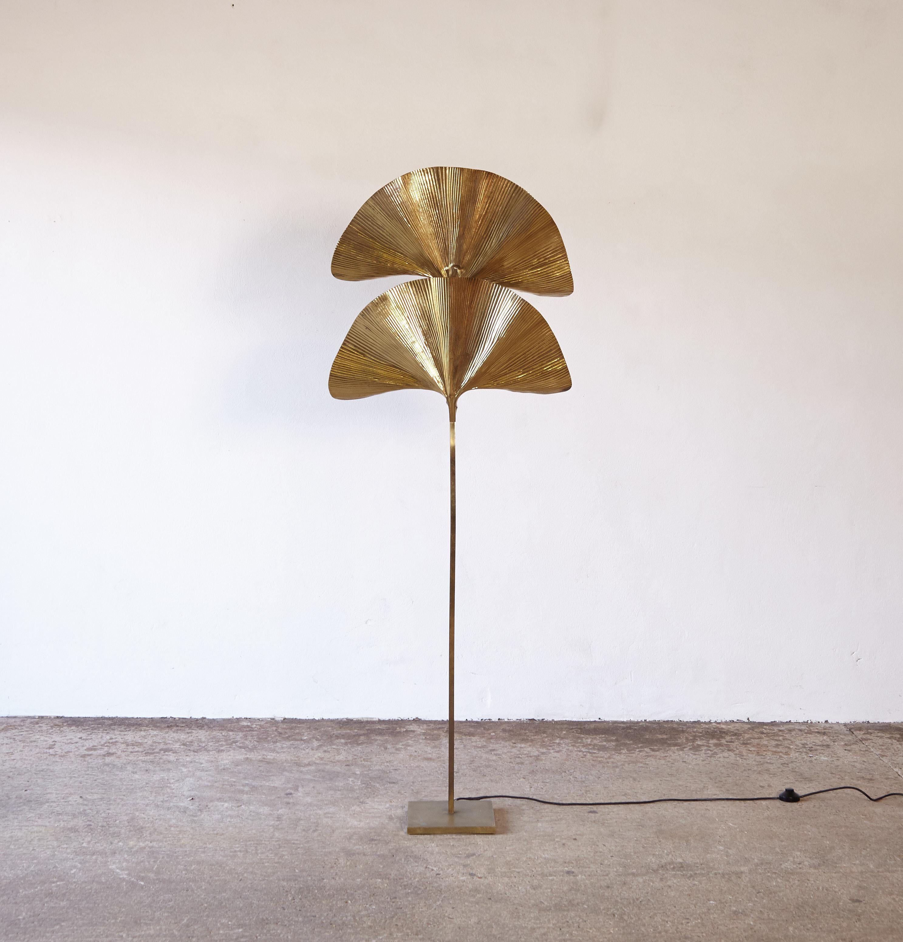 Mid-Century Modern Brass Tommaso Barbi Ginkgo Floor Lamp, Italy, 1970s