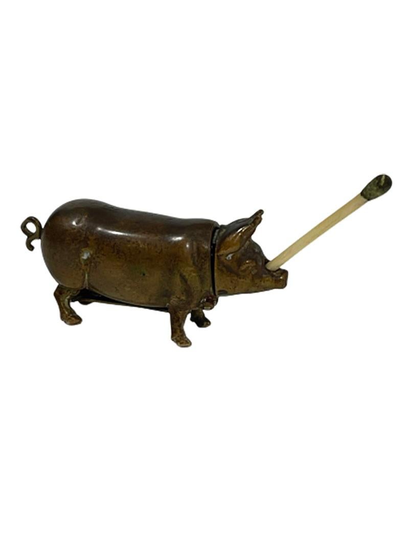 19th Century Brass Vesta Match Case in the Shape of a Pig For Sale