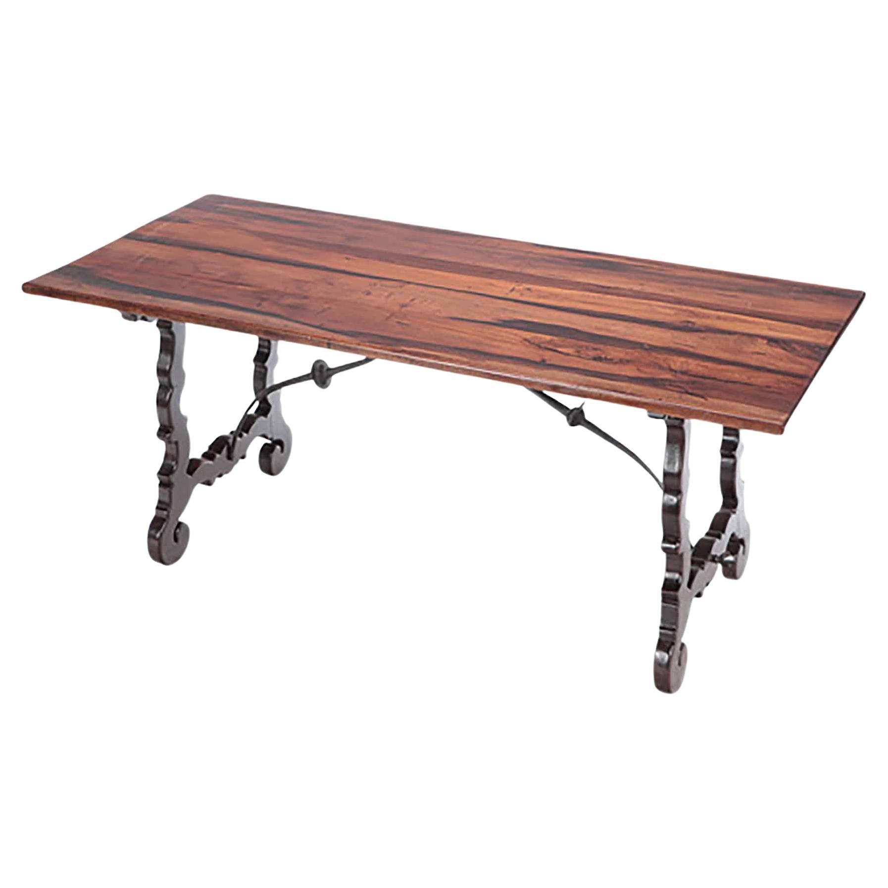 Brazilian Table with Iron Stretcher, circa 1940 For Sale