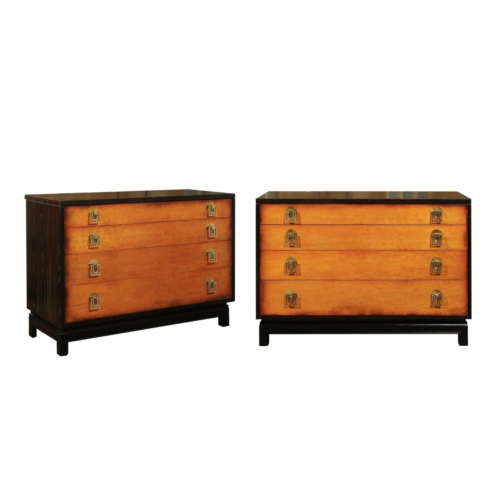 Breathtaking Pair of Chests by Renzo Rutili in Cerused Oak and Birdseye Maple