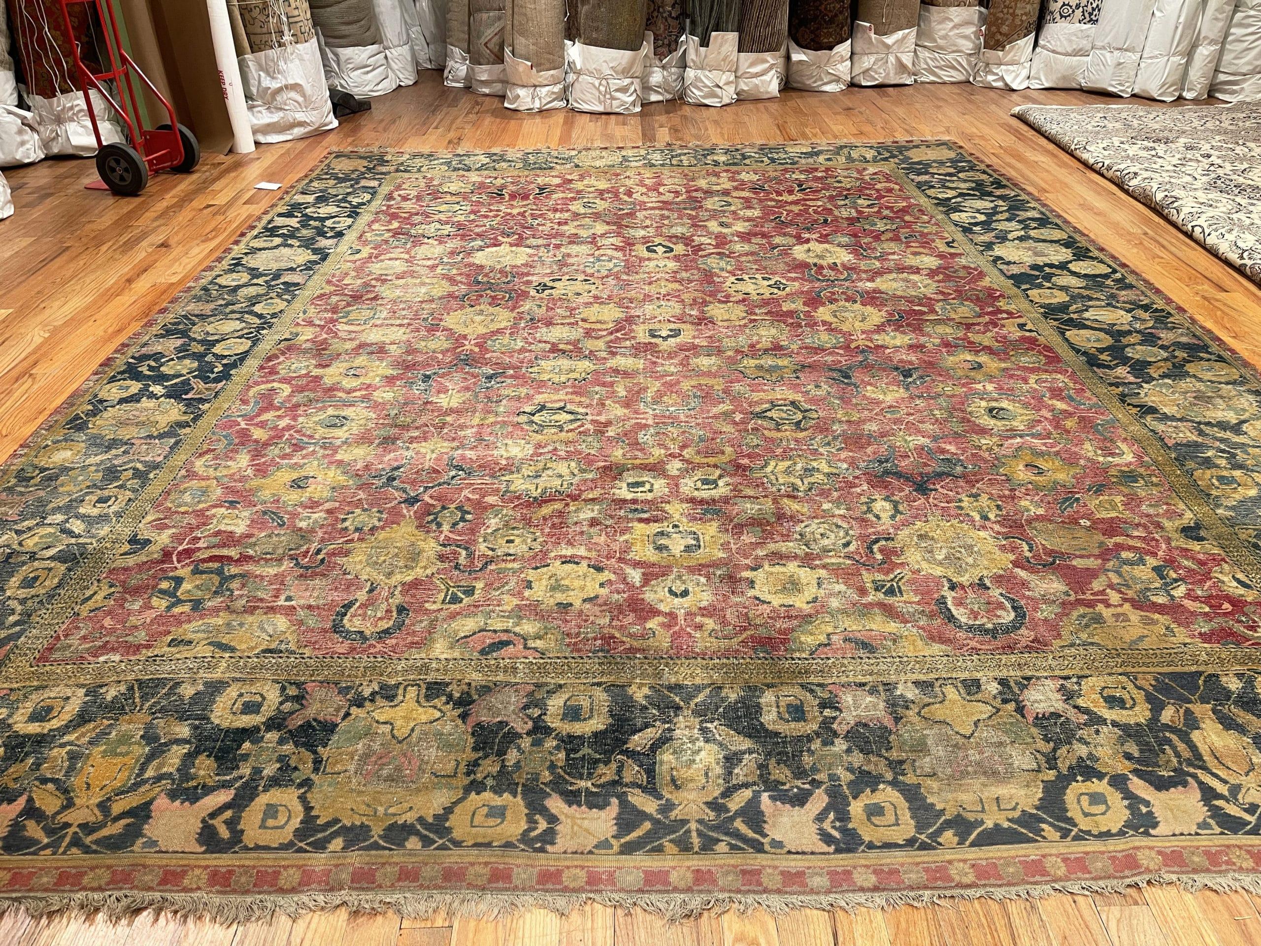 A Breathtaking Rare 17th Century Large Antique Persian Isfahan Rug 12'3