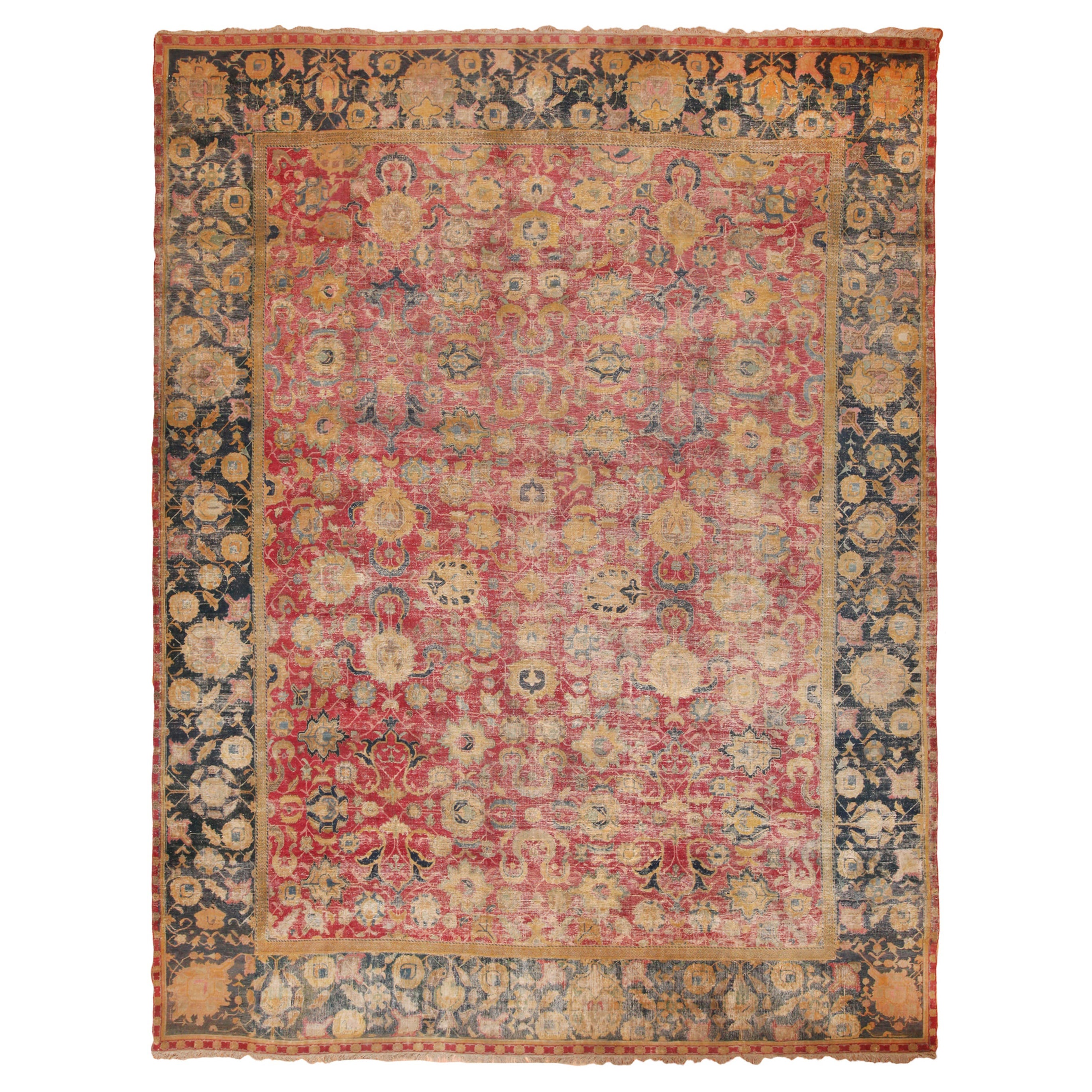 Un raro tappeto antico persiano Isfahan del 17° secolo, grande e mozzafiato, con dimensioni di 12'3" x 16".