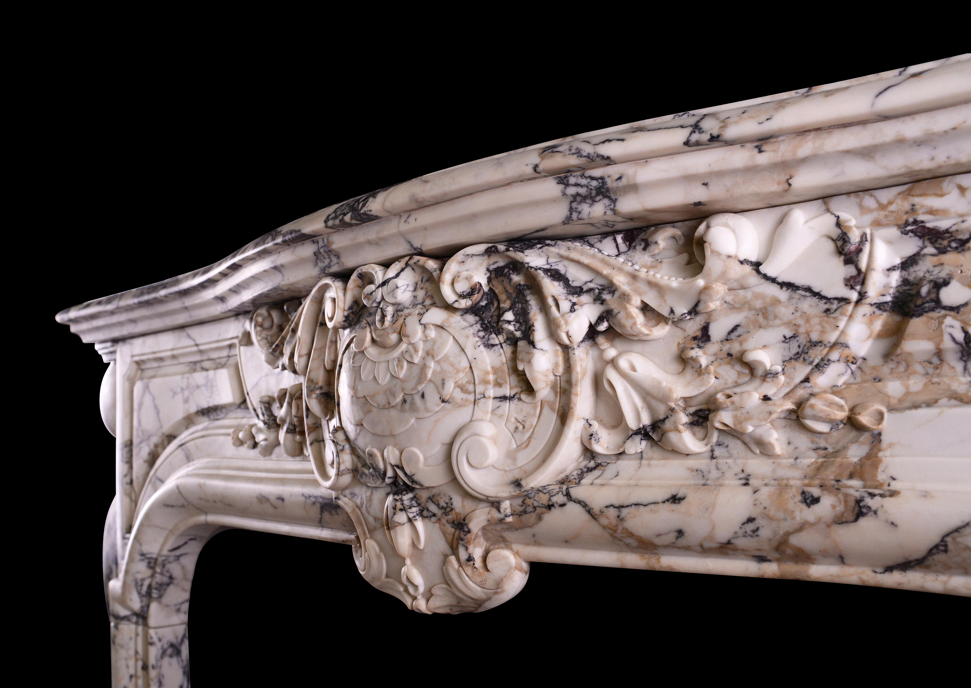 French Breccia Louis XIV/XV Transitional Fireplace