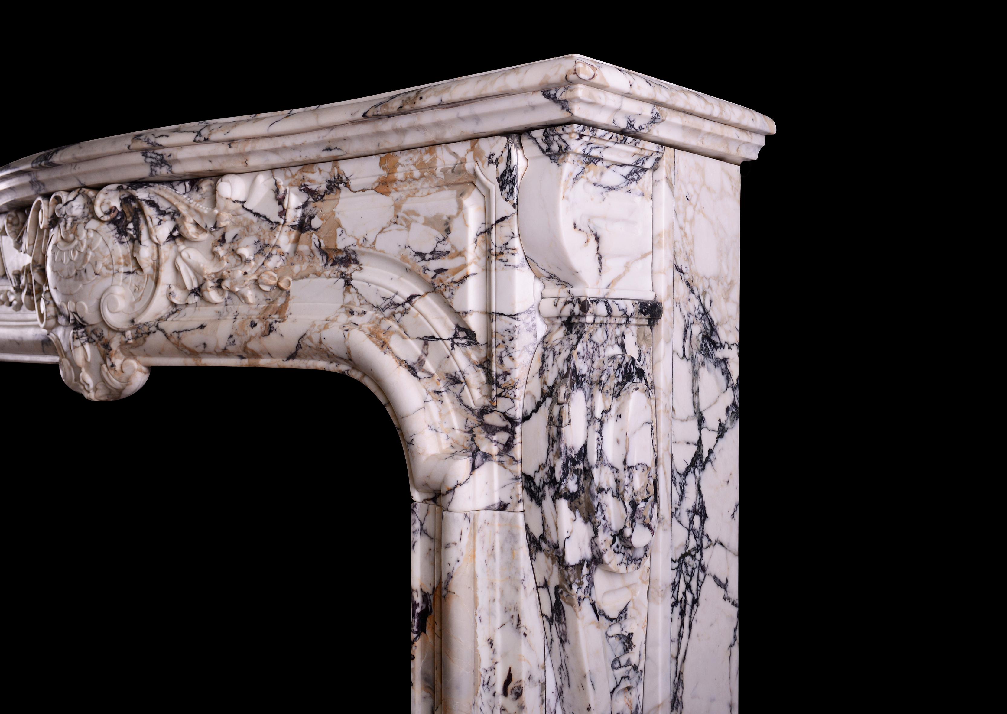 18th Century and Earlier Breccia Louis XIV/XV Transitional Fireplace