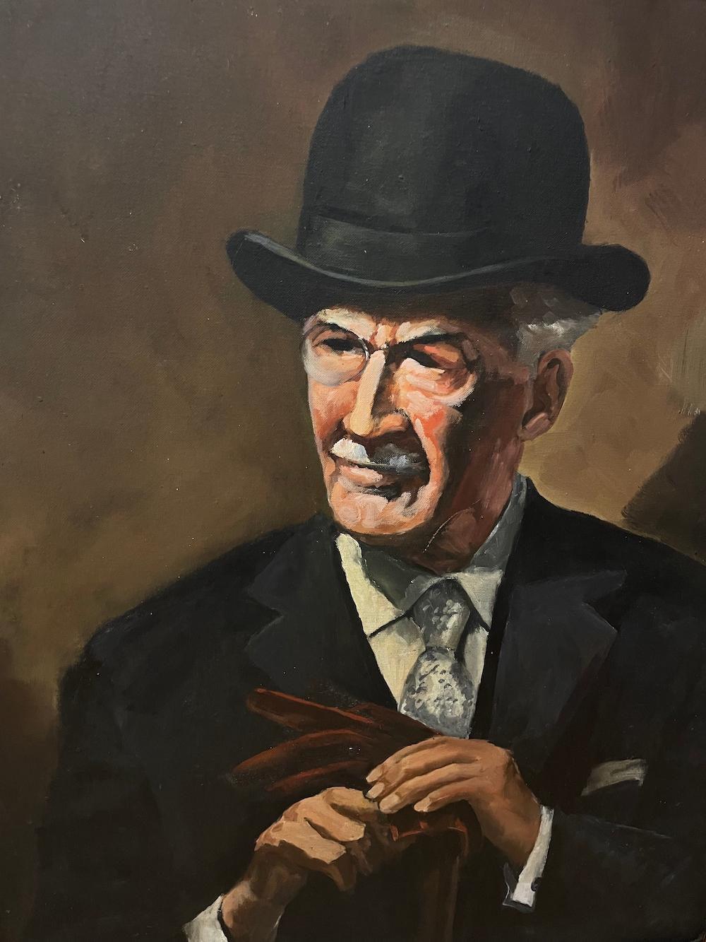 (Untitled) Portrait of A Distinguished Man in A Bowler Hat - Painting by A. Bretschneider