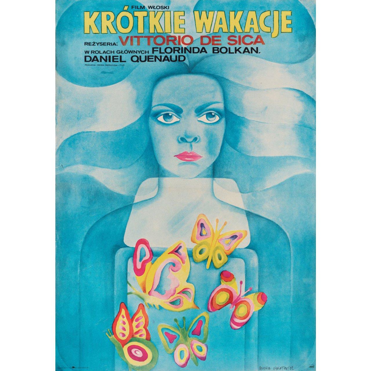 Original 1973 Polish A1 poster by Maria Mucha Ihnatowicz for the film A Brief Vacation (Una breve vacanza) directed by Vittorio De Sica with Florinda Bolkan / Renato Salvatori / Daniel Quenaud / Jose Maria Prada. Very Good-Fine condition, folded.