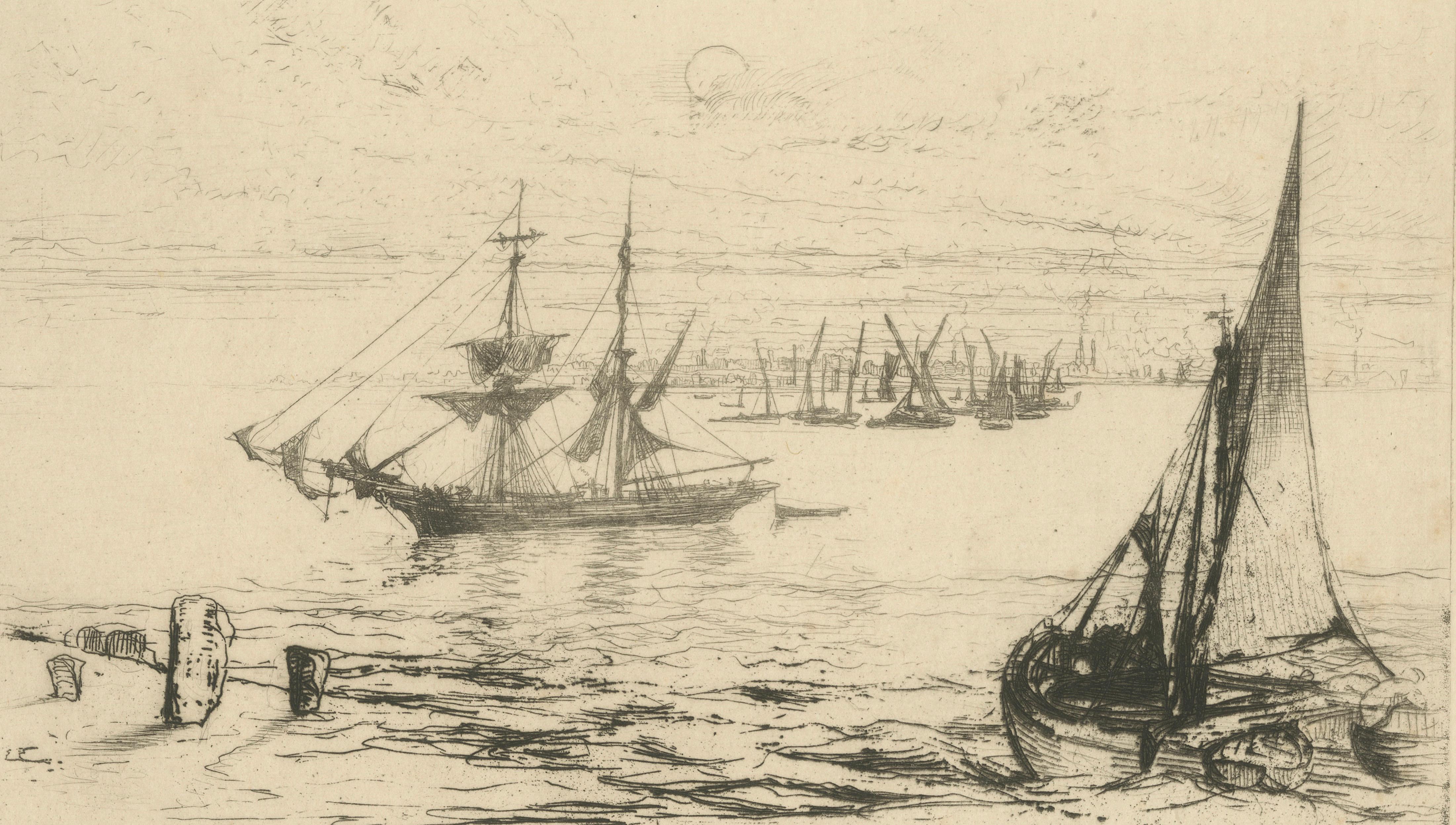 A Brig at Anchor – Thames, Haden, 1870, British Etching Revival