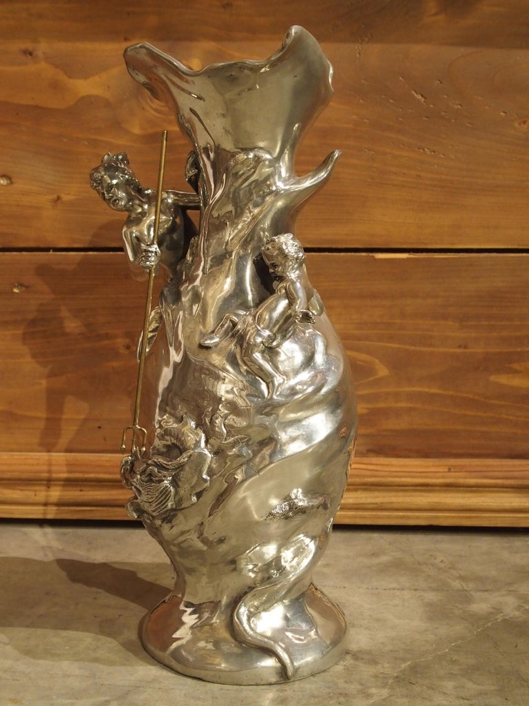 Bright Pewter Antique French Art Nouveau Vase, circa 1900 at 1stDibs