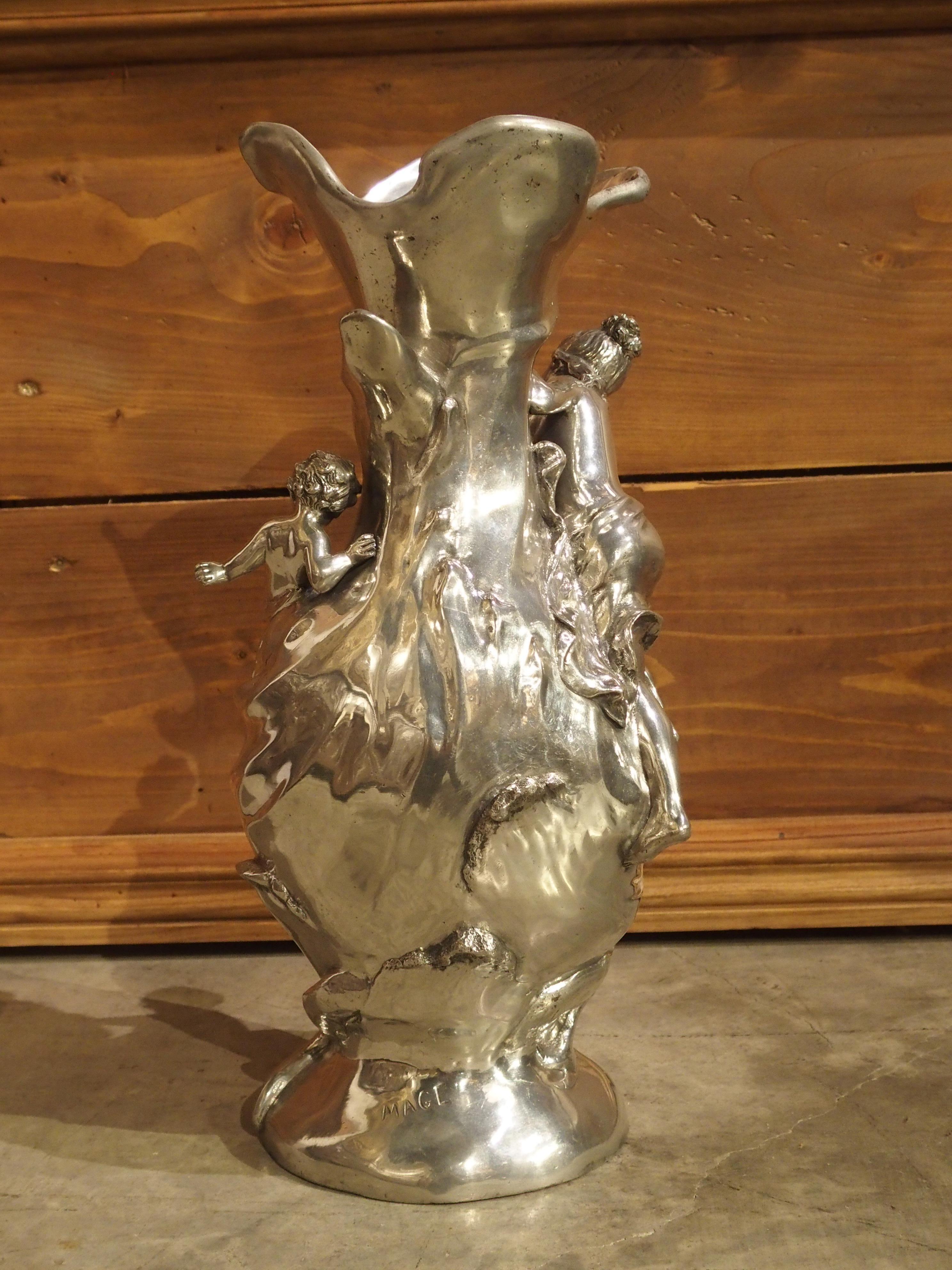 Bright Pewter Antique French Art Nouveau Vase, circa 1900 8