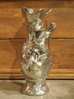 Bright Pewter Antique French Art Nouveau Vase, circa 1900