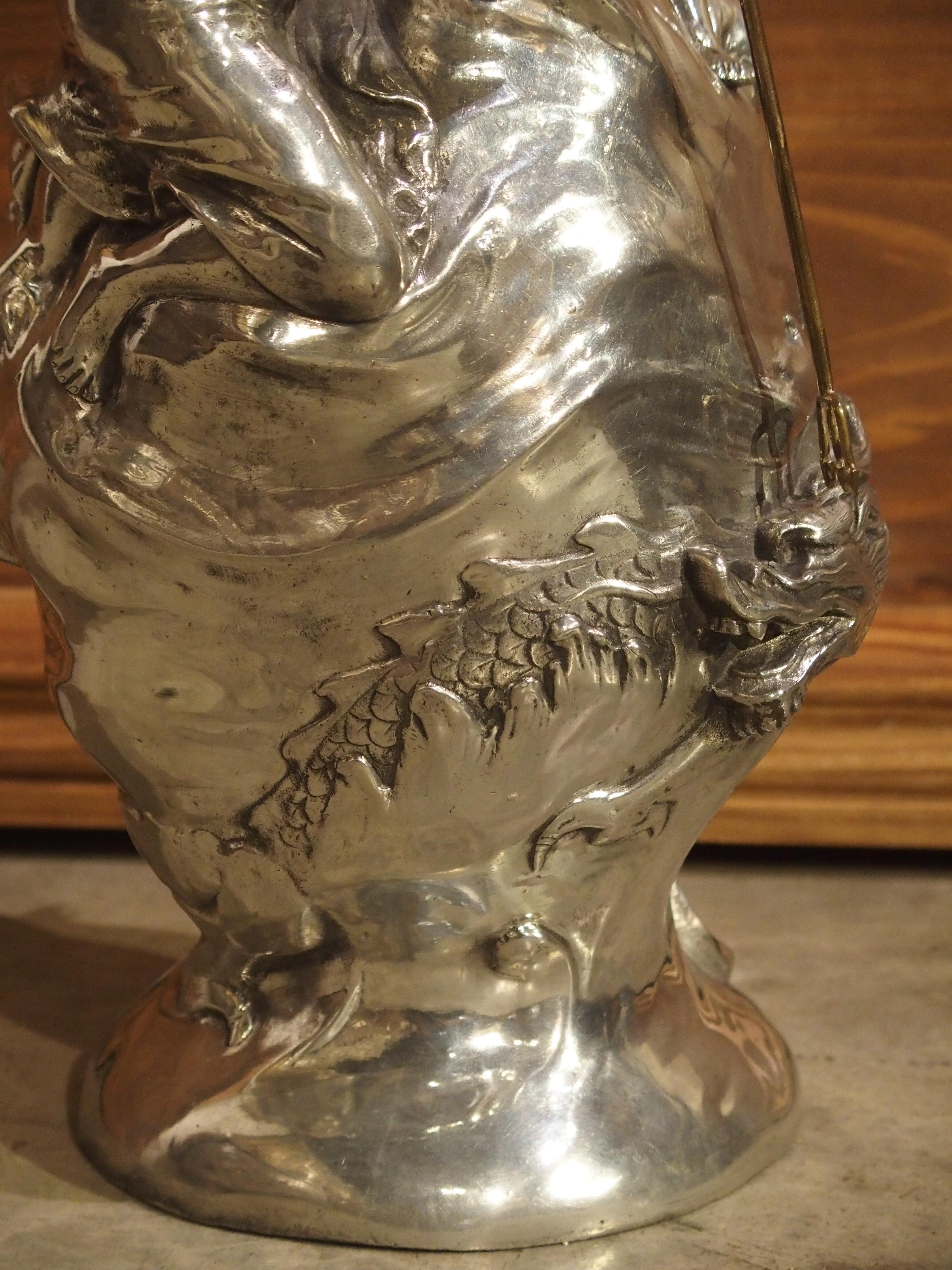 Bright Pewter Antique French Art Nouveau Vase, circa 1900 1