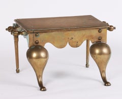 British Antique Brass Hearth Bench Footman Fireplace Stool, Nineteenth Century
