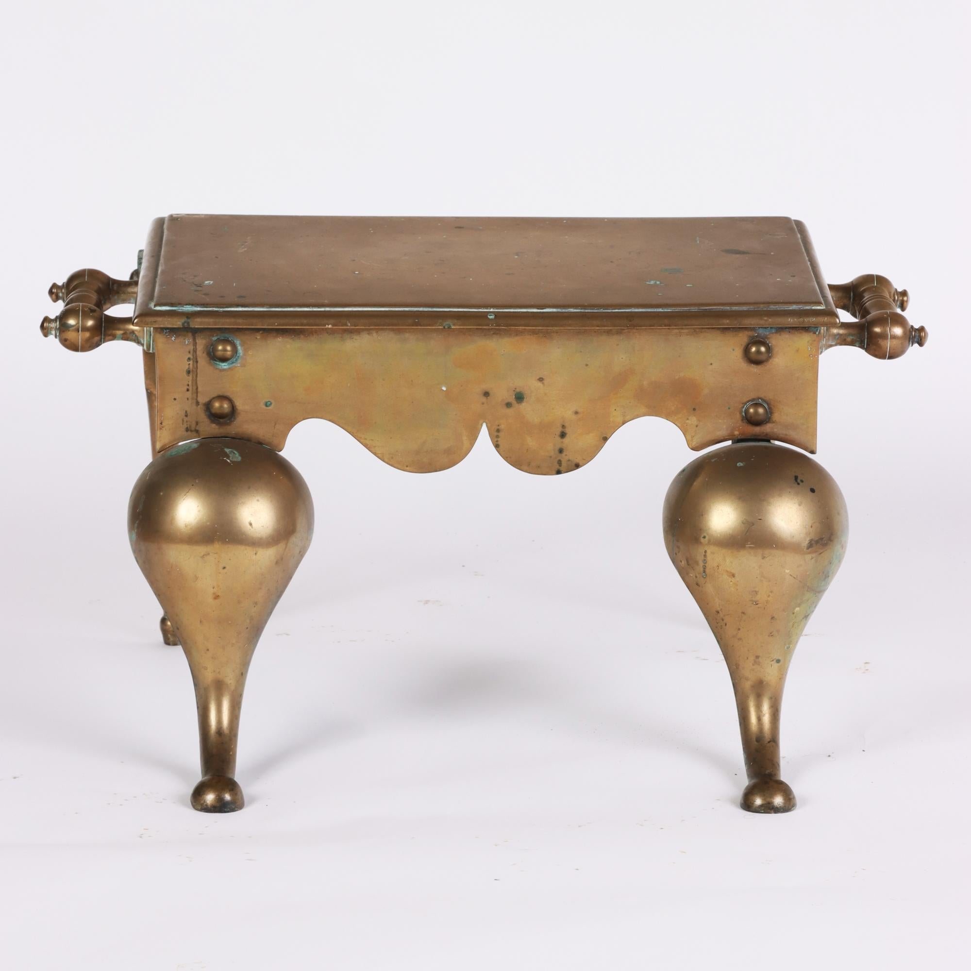 English British Antique Brass Hearth Bench Footman Fireplace Stool, Nineteenth Century For Sale
