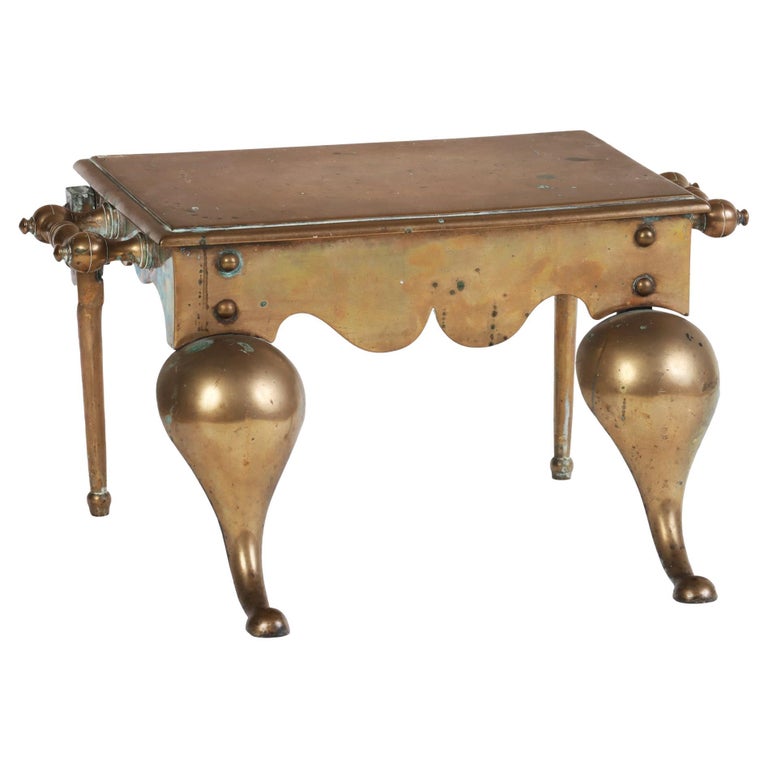 British Antique Brass Hearth Bench Footman Fireplace Stool,