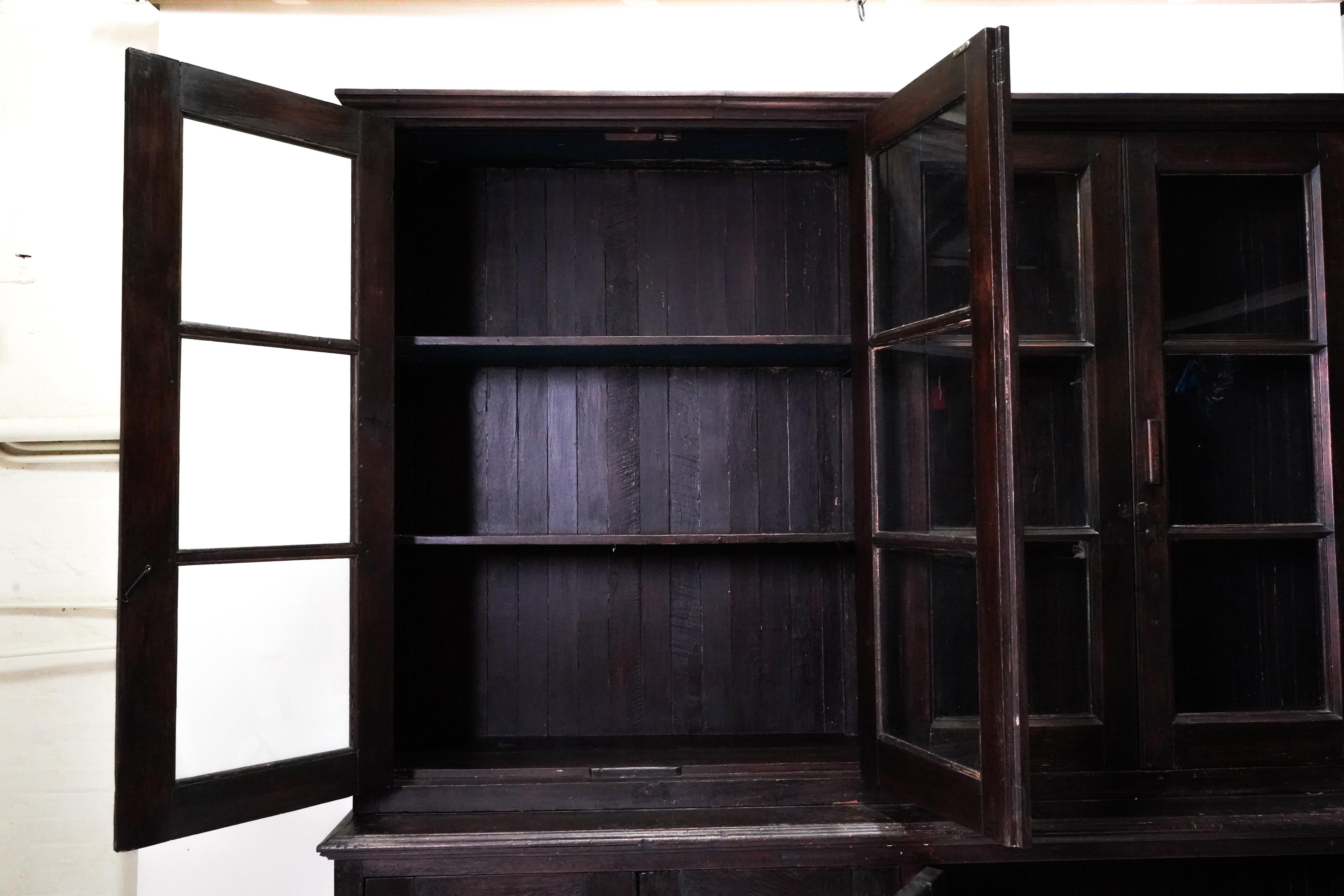 20th Century C. 1900 British Raj Burmese Bookcase From Solid Teak For Sale