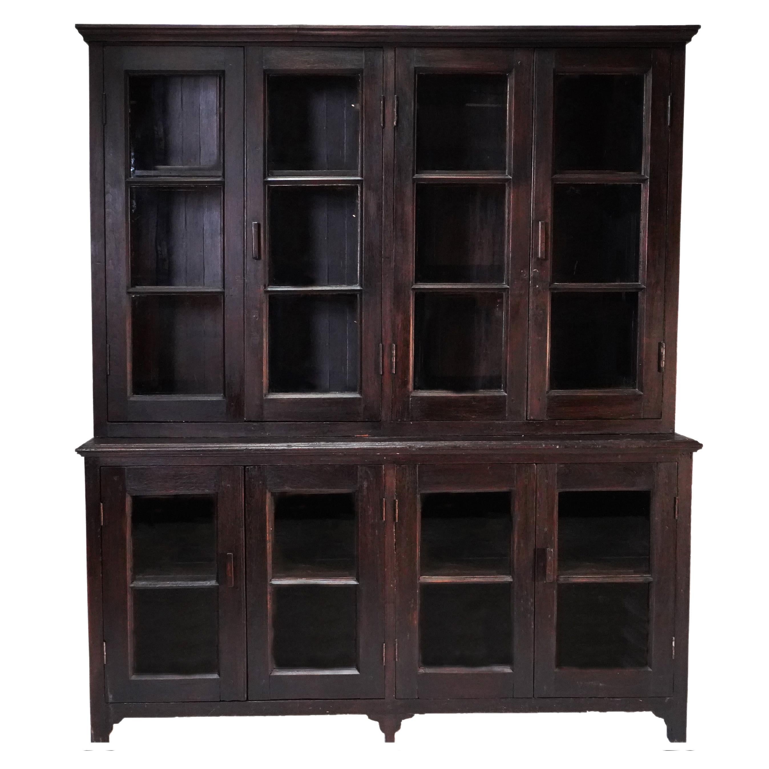 C. 1900 British Raj Burmese Bookcase From Solid Teak For Sale