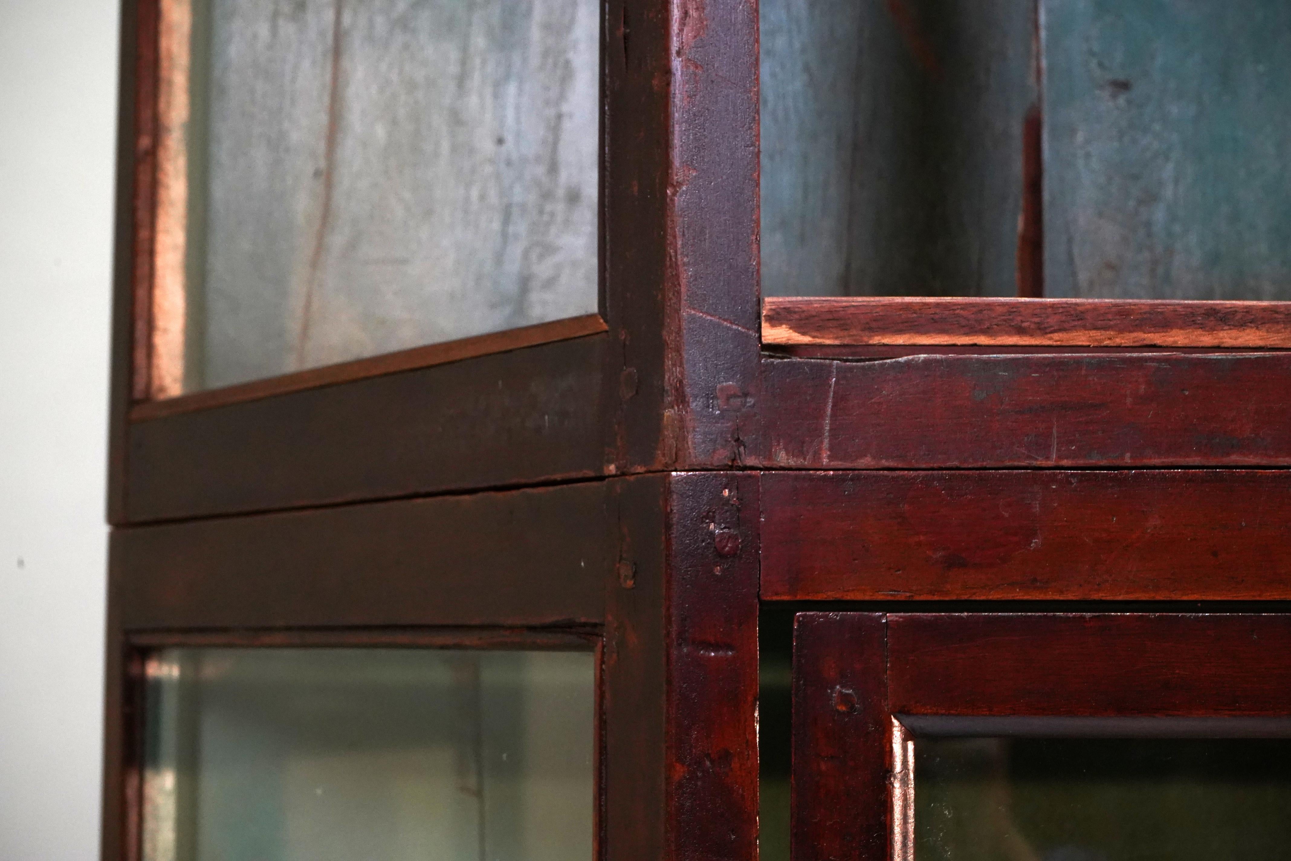 British Raj Office Style Grand C. 1900 British Raj Bookcase with Glazed Doors and Turquoise ...