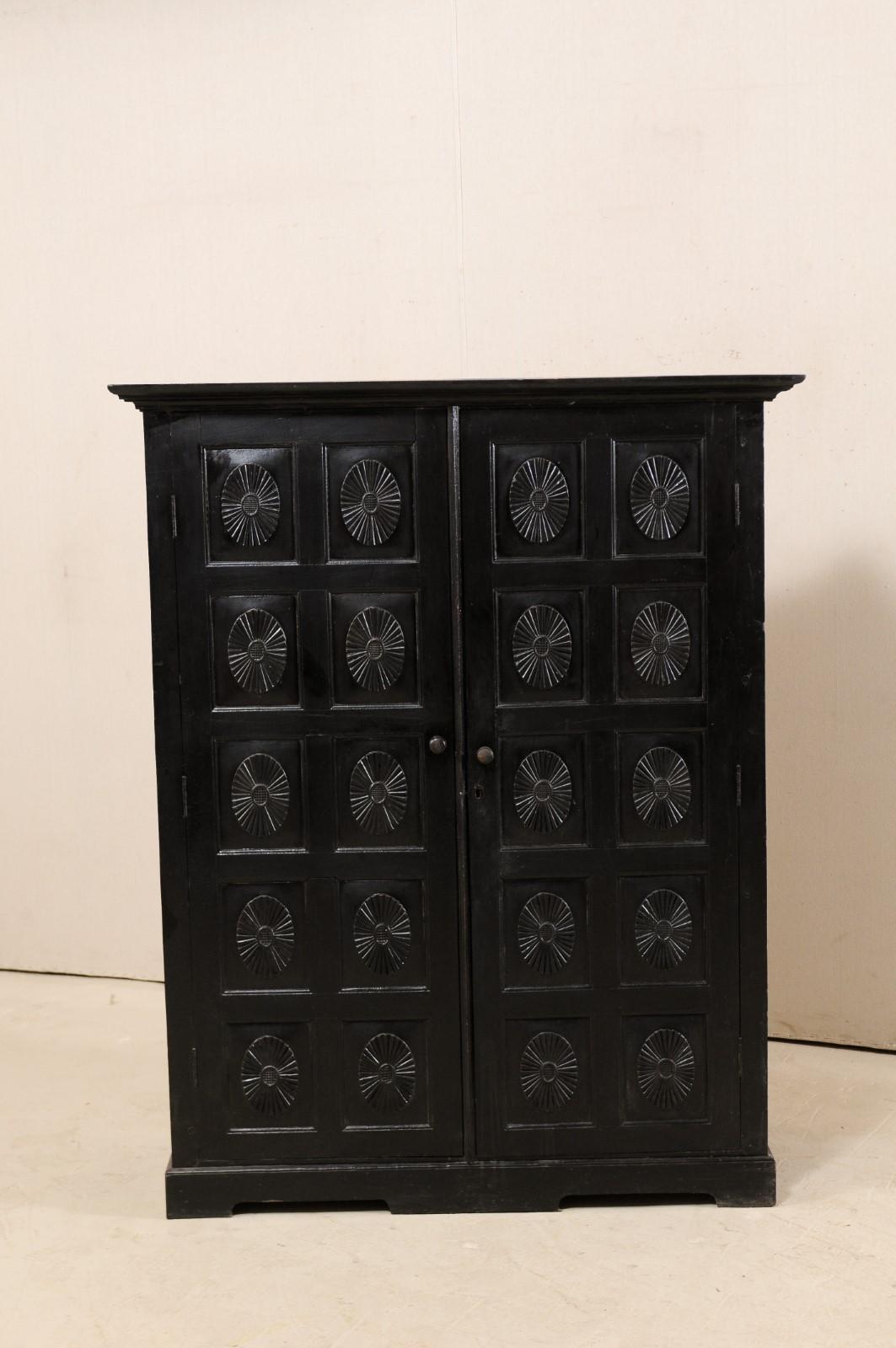 British Colonial Ebonized Wood Cabinet from Mid-20th Century 4