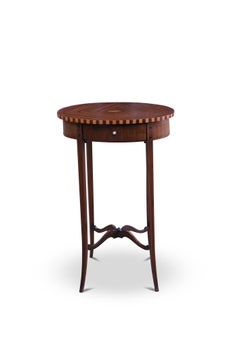 British Edwardian Mahogany Guéridon Table with Single Drawer and Shell Inlay