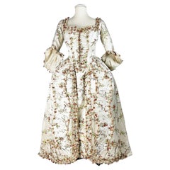Vestido de saco de satén de pekín brocado - Francia Circa 1780