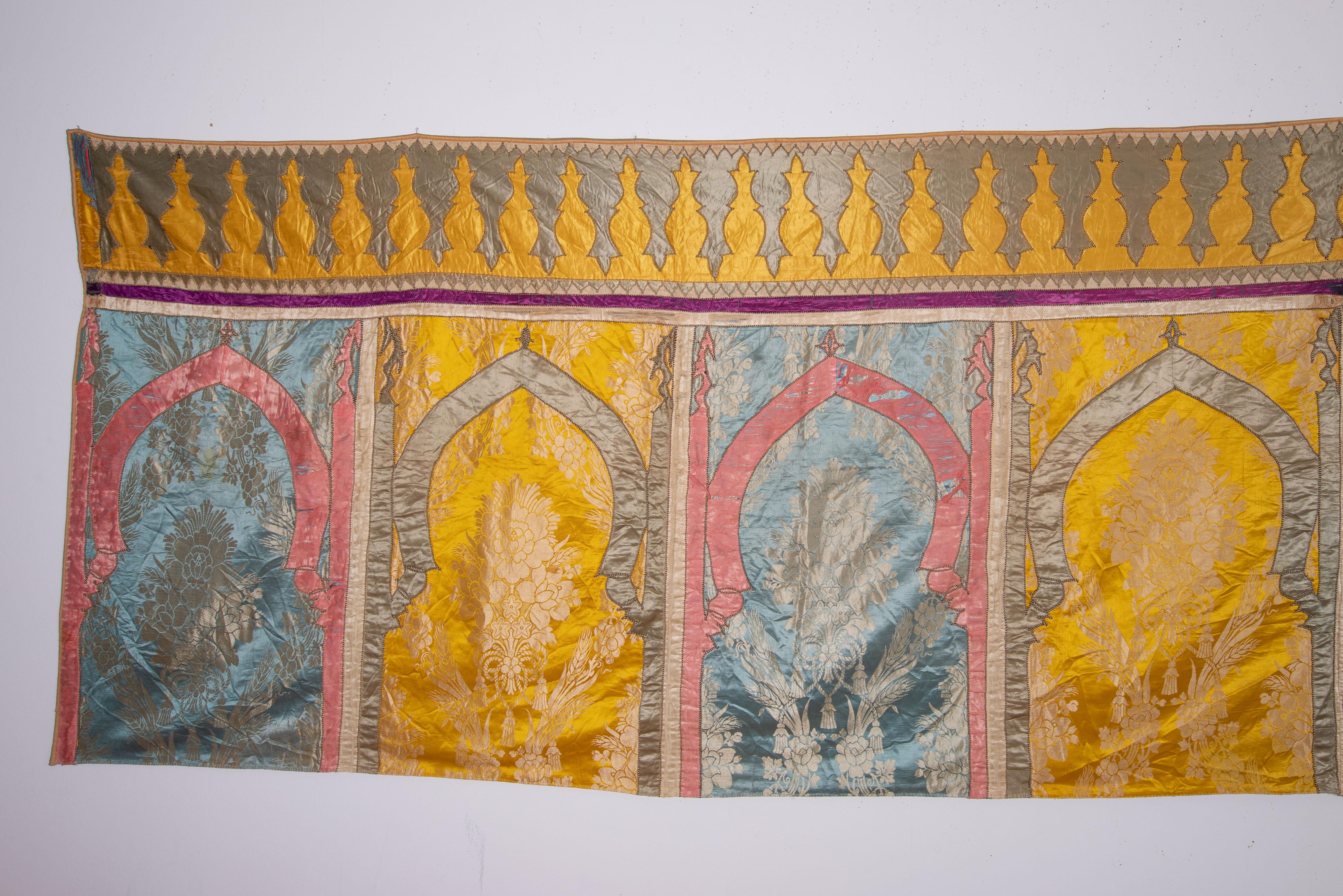 Appliqué Brocaded Silk Tent Hanging 'Haiti', Moroccan, North African, L 19th / E 20th C For Sale