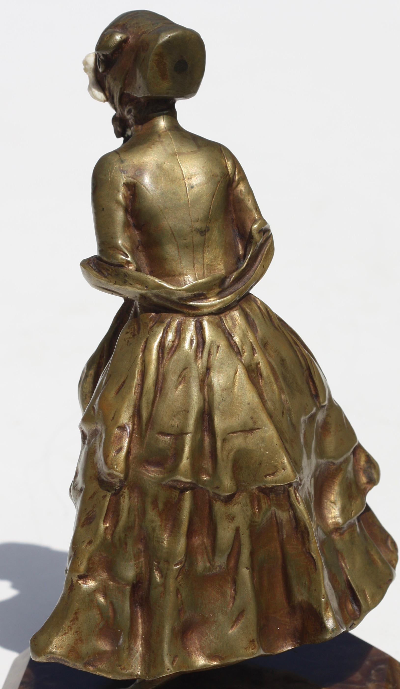 Bronze and Carved Figure of a Maiden, circa 1910 For Sale 1