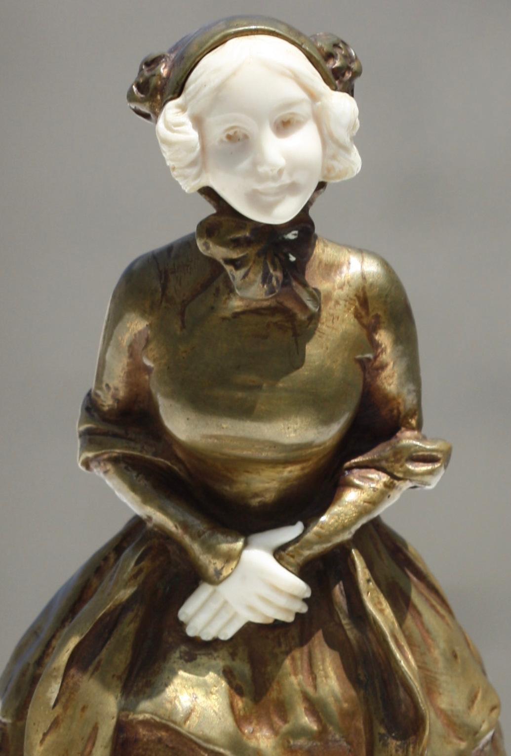 Bronze and Carved Figure of a Maiden, circa 1910 For Sale 2