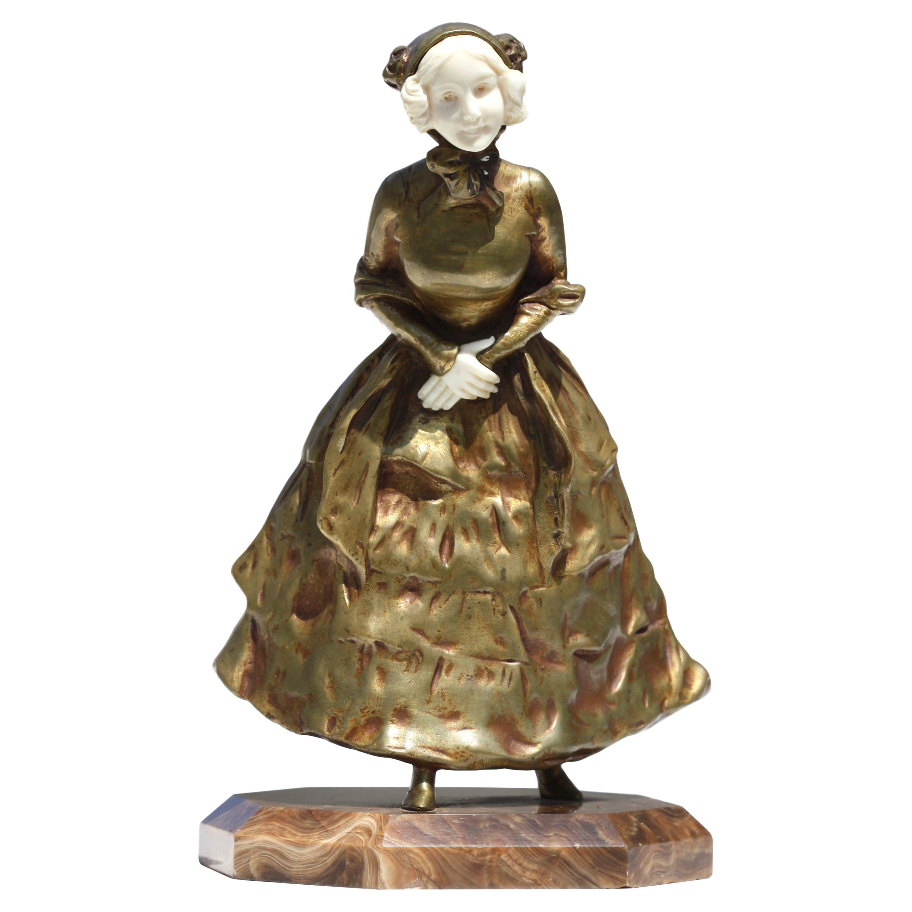 Bronze and Carved Figure of a Maiden, circa 1910 For Sale