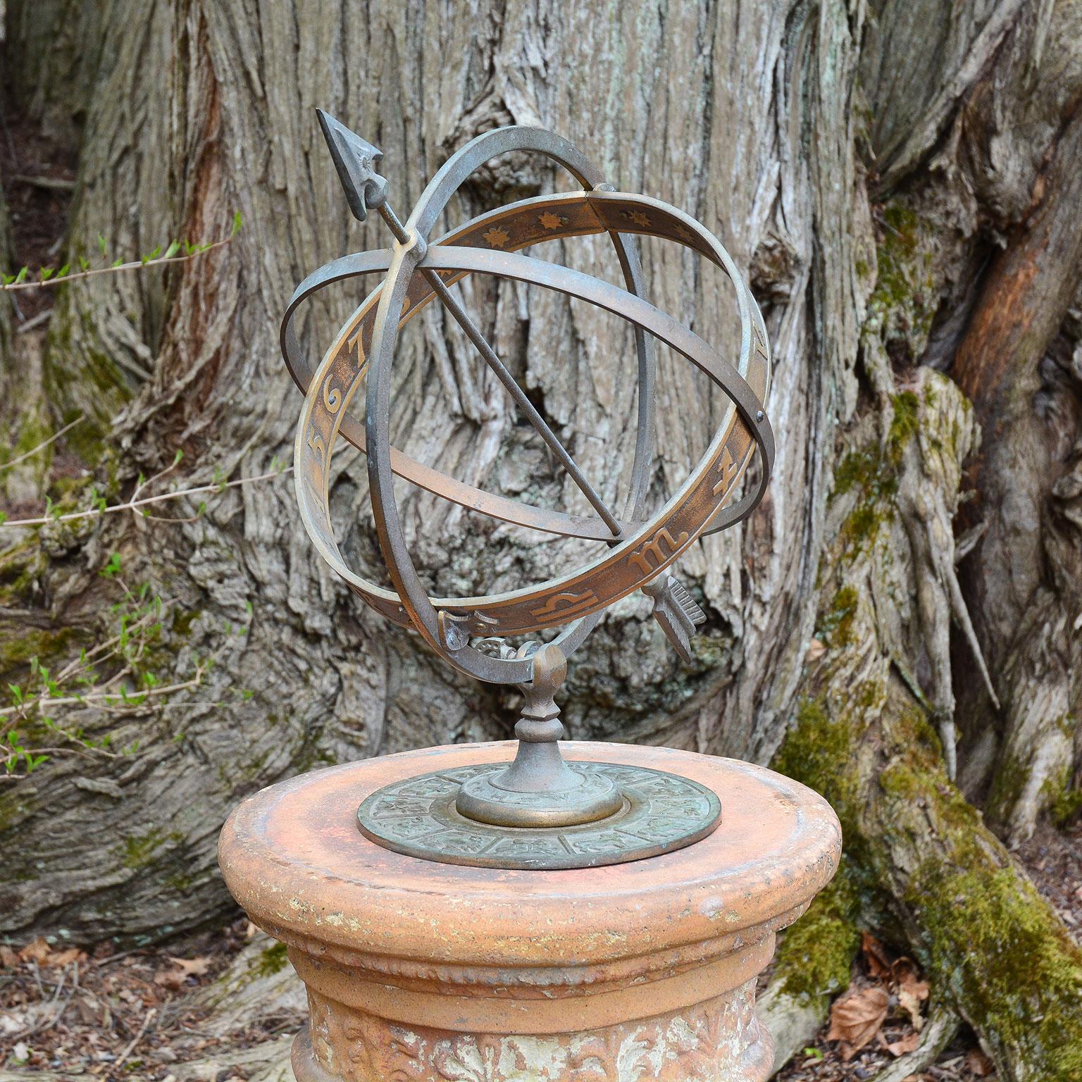 Bronze Armillary Sphere on Base In Good Condition In Katonah, NY