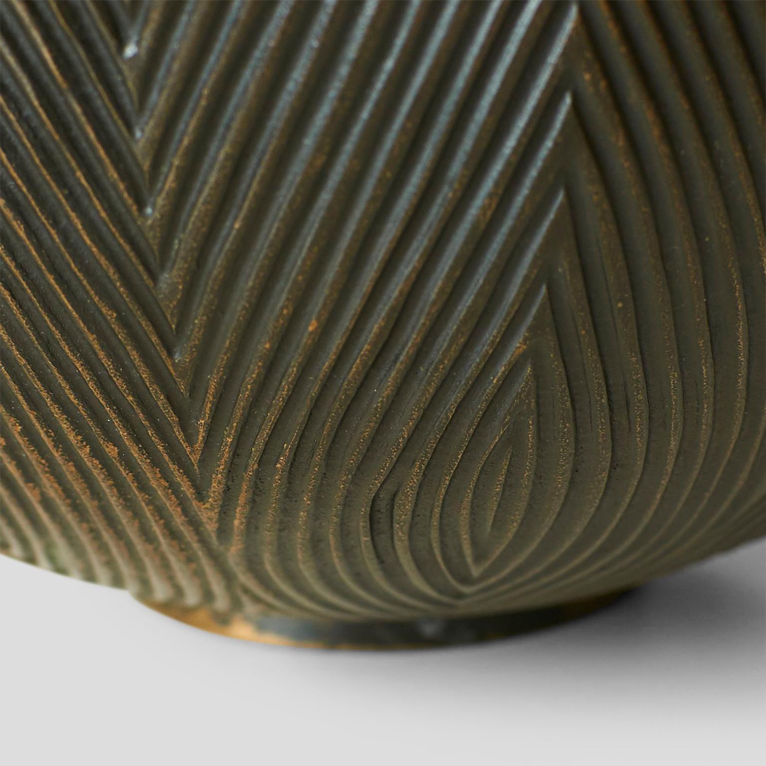 A bronze bowl by Axel Salto for Royal Copenhagen
 
An Axel Salto patinated Bronze bowl with grooved edge. Signed on bottom SALTO. Limited edition for Royal Copenhagen, #102.