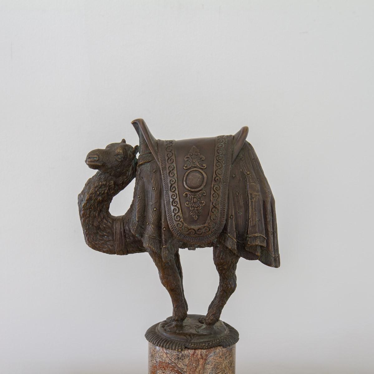 European Bronze Casting of a Camel on a 19th Century Marble Base