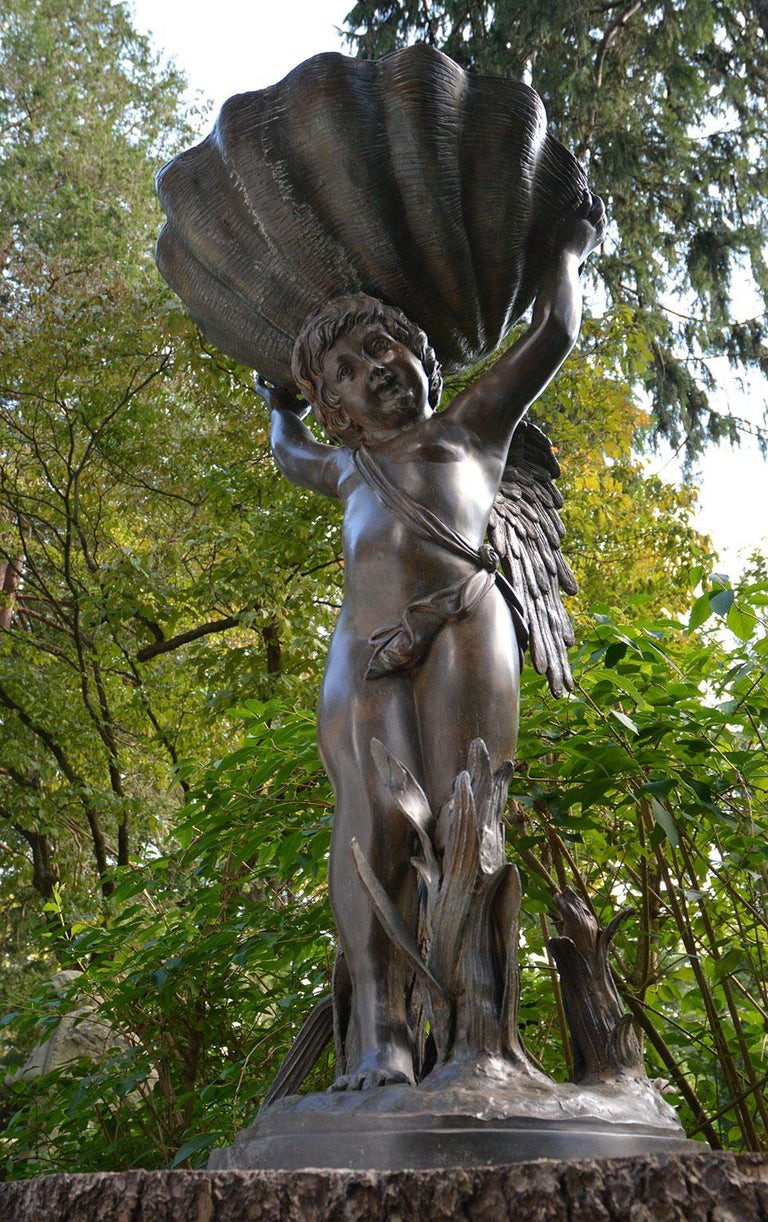 Bronze Cherub Fountain Holding a Shell For Sale at 1stdibs