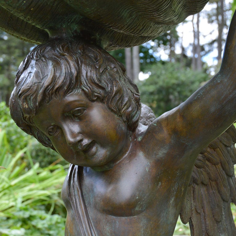 Bronze Cherub Fountain Holding a Shell For Sale at 1stdibs