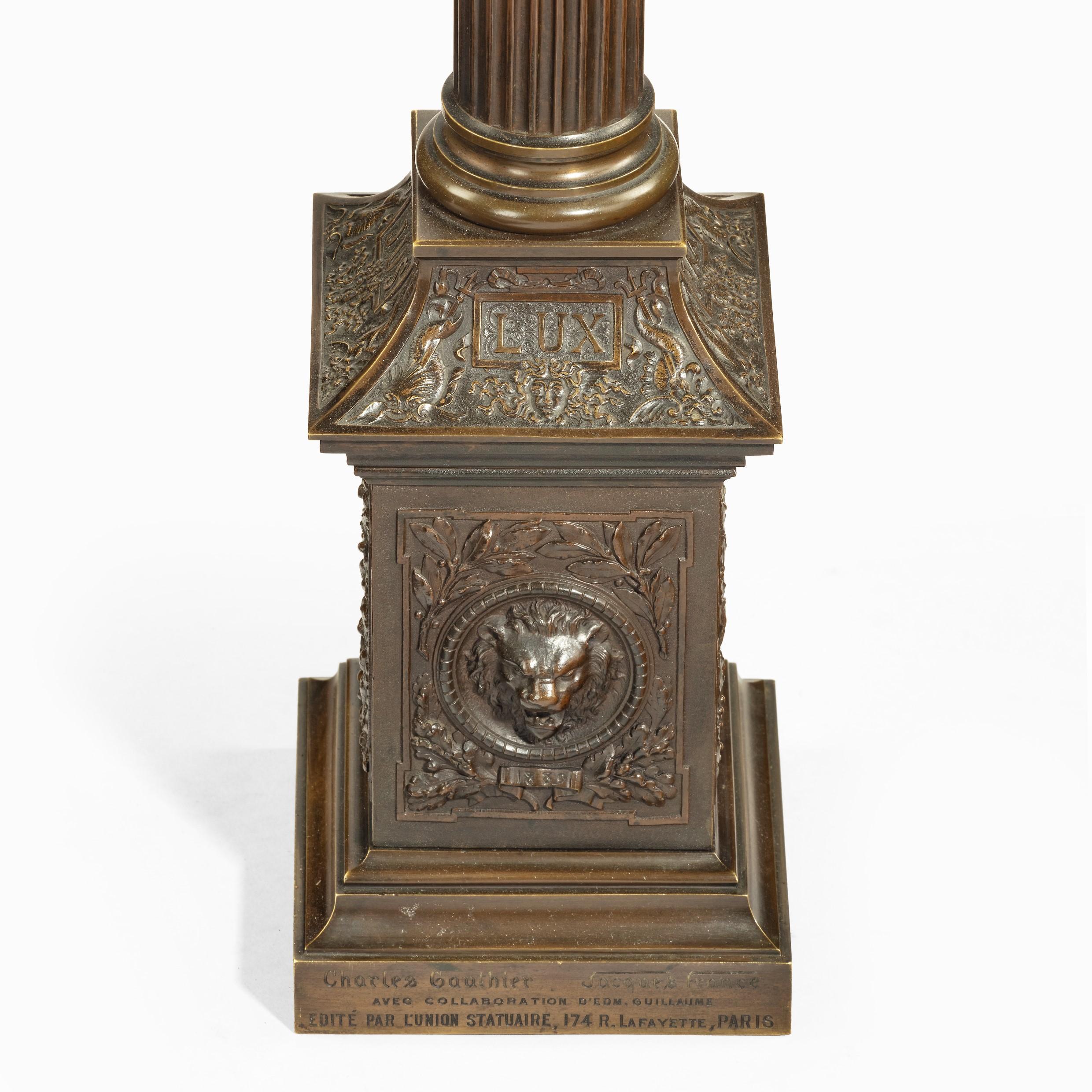 Bronze Column Depicting ‘La Colonne de la Republique’ Dated 1889, after Paul L For Sale 5
