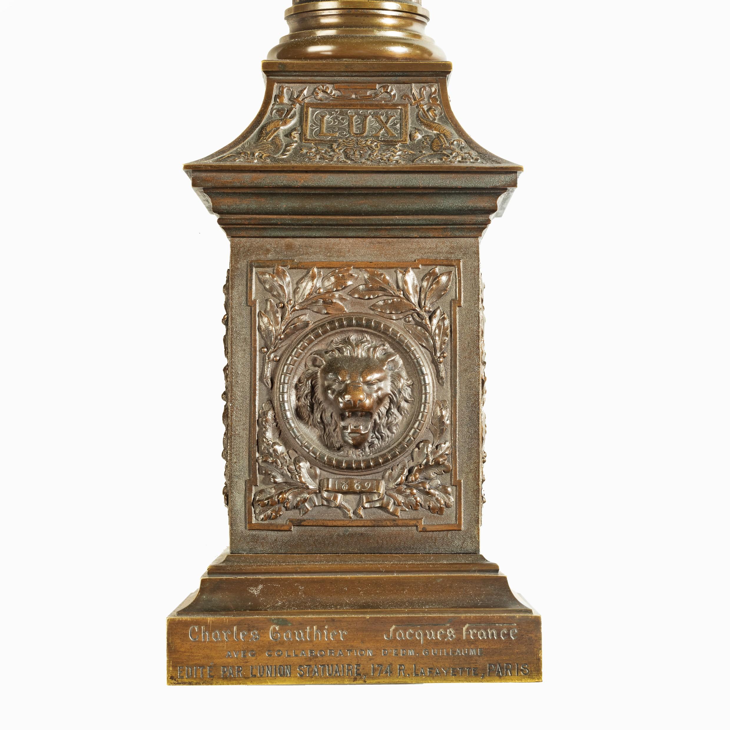 Bronze Column Depicting ‘La Colonne de la Republique’ Dated 1889, after Paul L For Sale 8