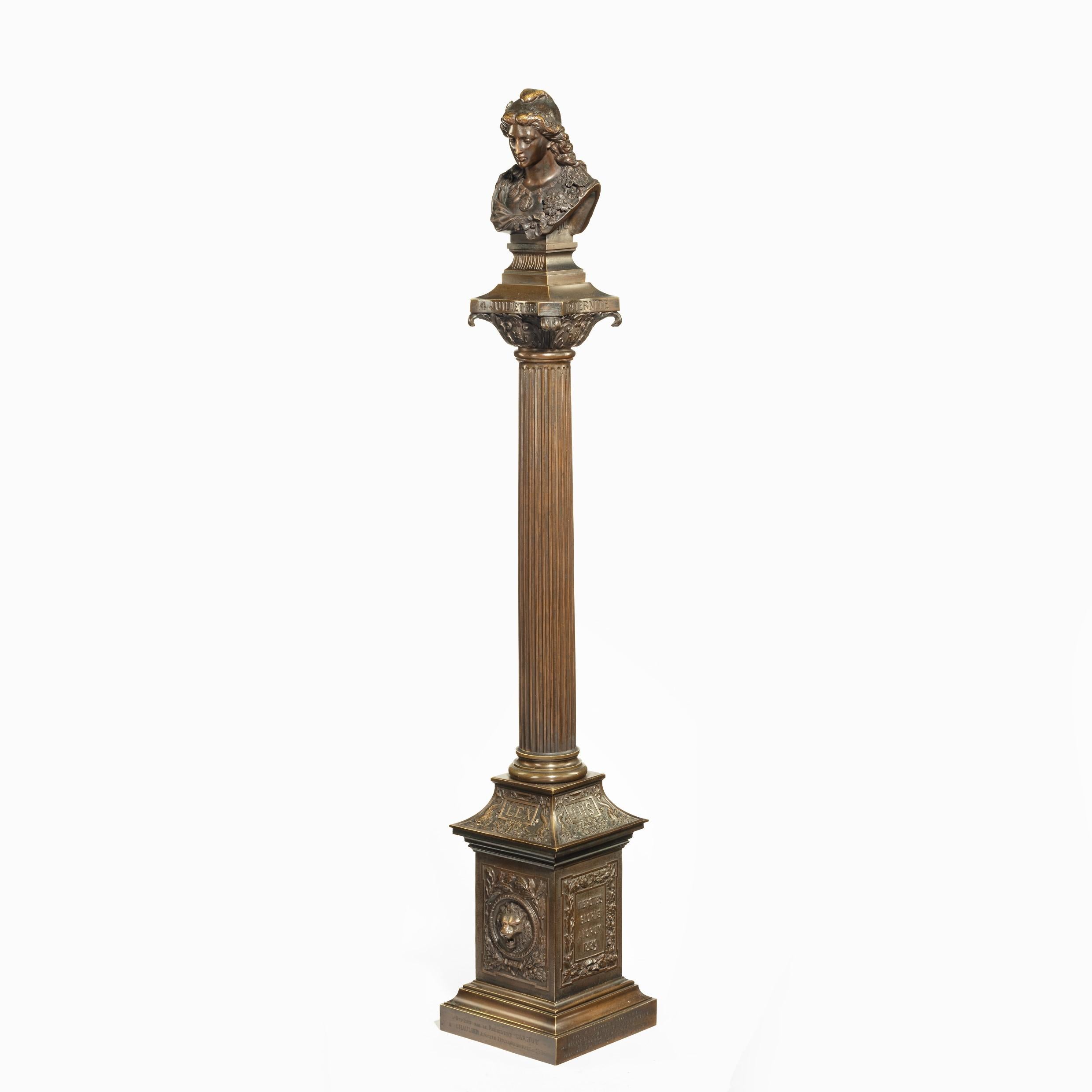 Guianese Bronze Column Depicting ‘La Colonne de la Republique’ Dated 1889, after Paul L For Sale
