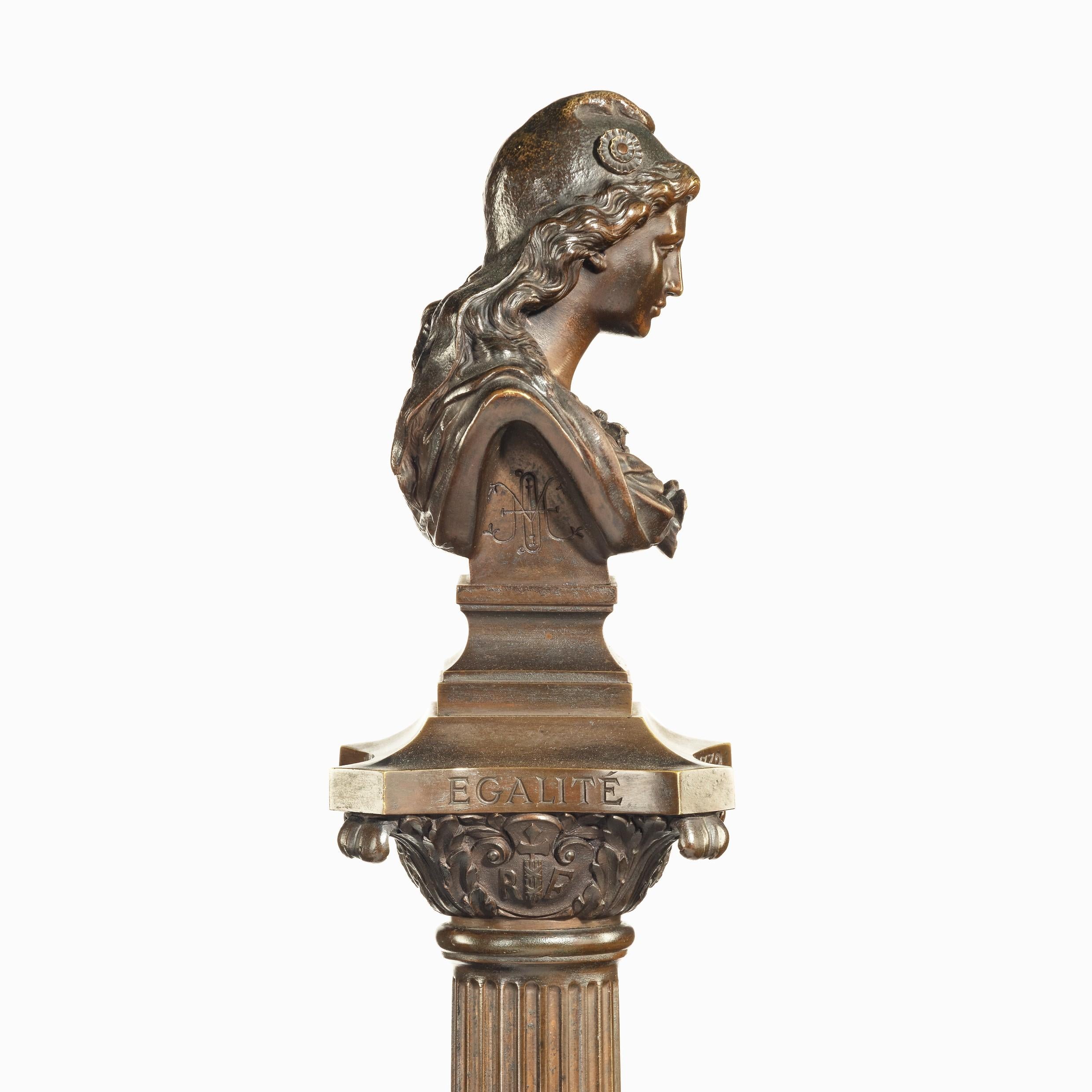 Late 19th Century Bronze Column Depicting ‘La Colonne de la Republique’ Dated 1889, after Paul L For Sale