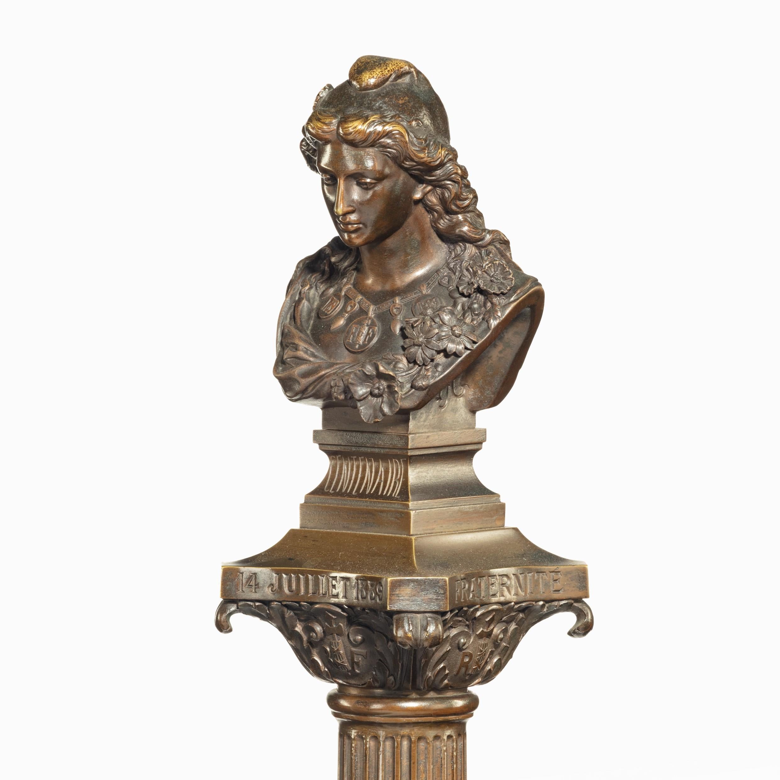 Bronze Column Depicting ‘La Colonne de la Republique’ Dated 1889, after Paul L For Sale 1