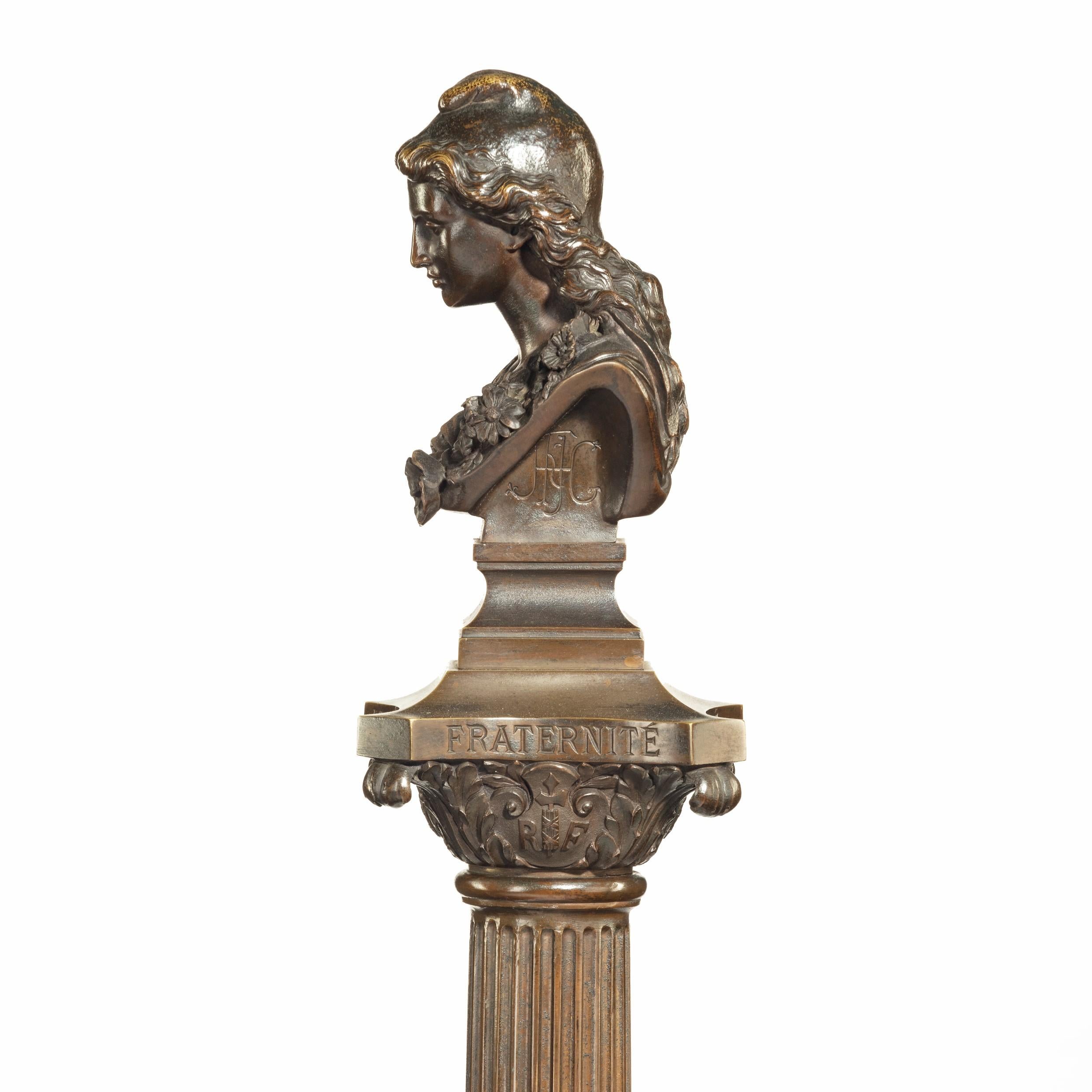 Bronze Column Depicting ‘La Colonne de la Republique’ Dated 1889, after Paul L For Sale 2