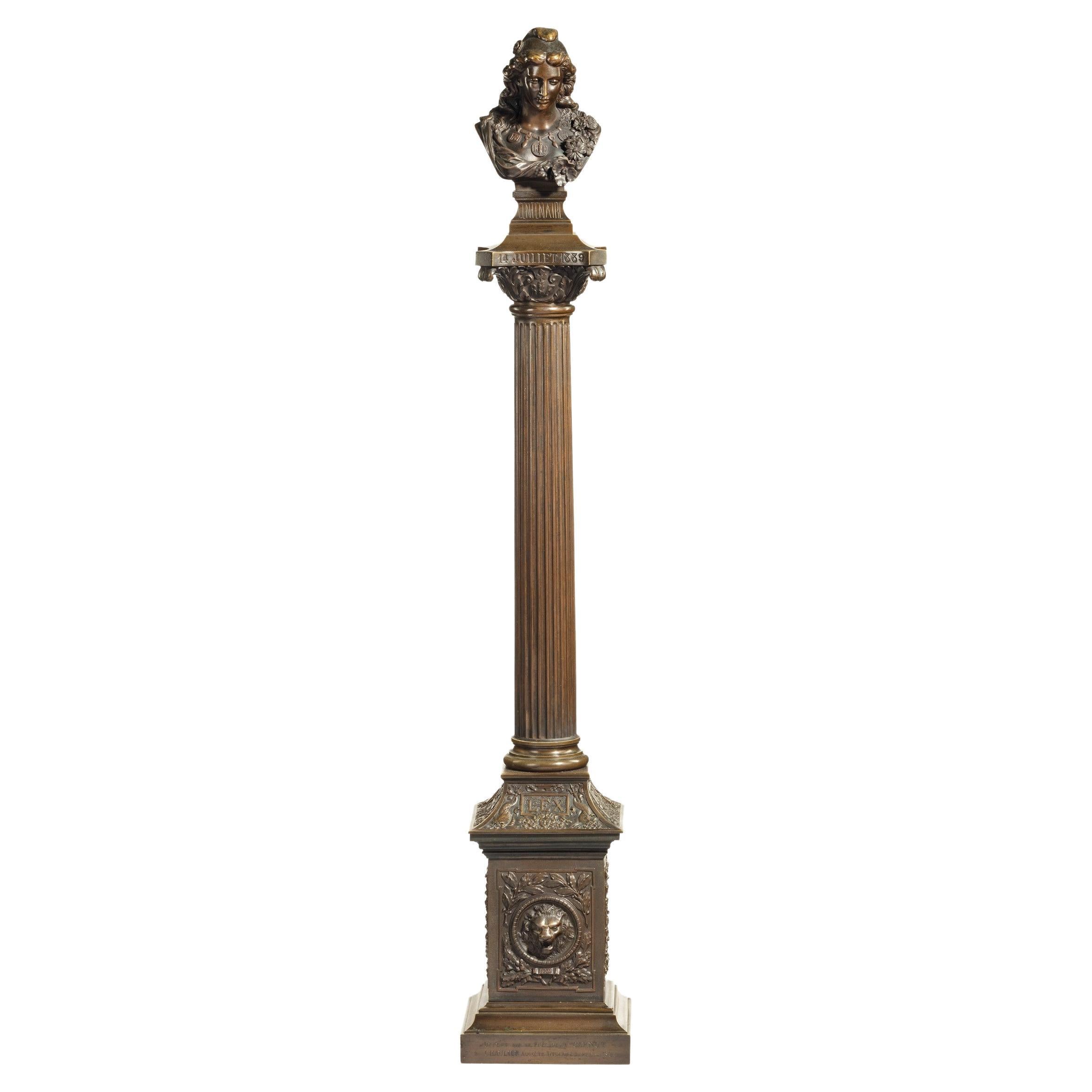 Bronze Column Depicting ‘La Colonne de la Republique’ Dated 1889, after Paul L For Sale