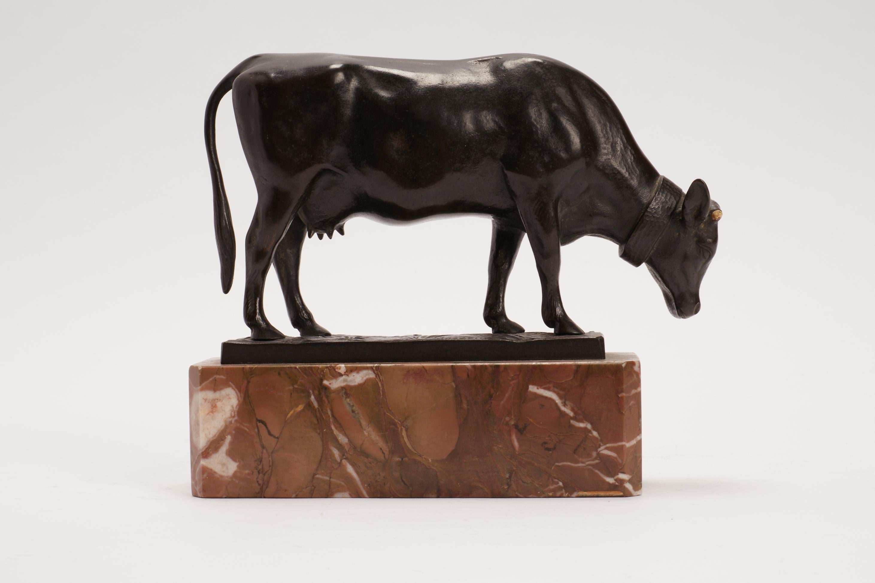 French Bronze Cow Sculpture Signed Moseriz, France, 1880