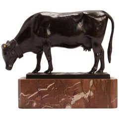 Bronze Cow Sculpture Signed Moseriz, France, 1880