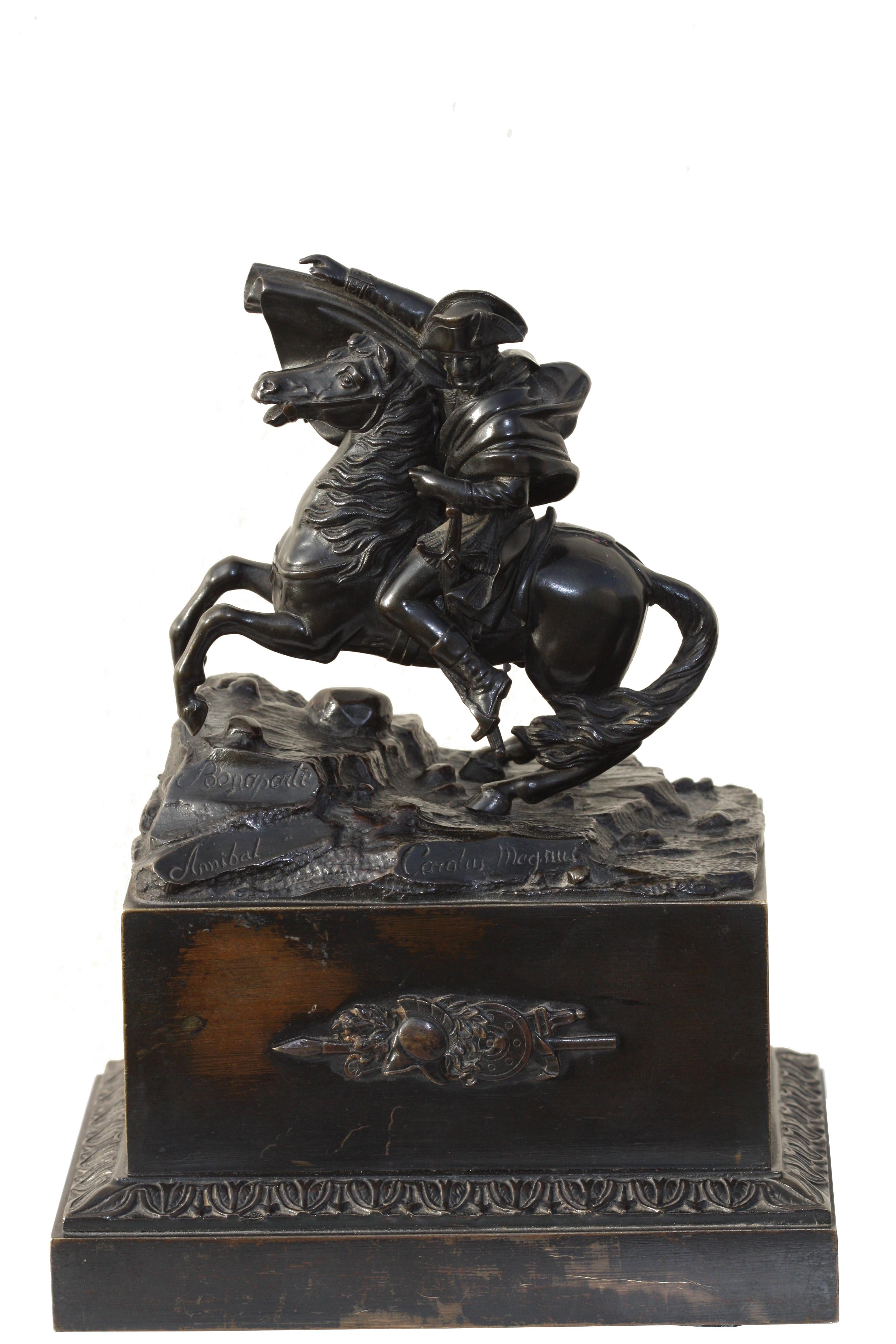 Bronze Equestrian Figure of Napoleon I, Annibal Signed Carolus Magnus For Sale 1
