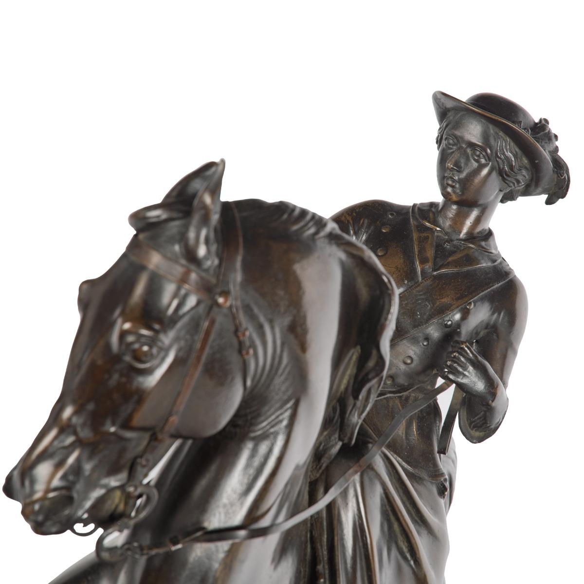 XIX secolo Riduzione in bronzo di una giovane regina Vittoria a cavallo dopo Thomas Thomas Thornycrof in vendita