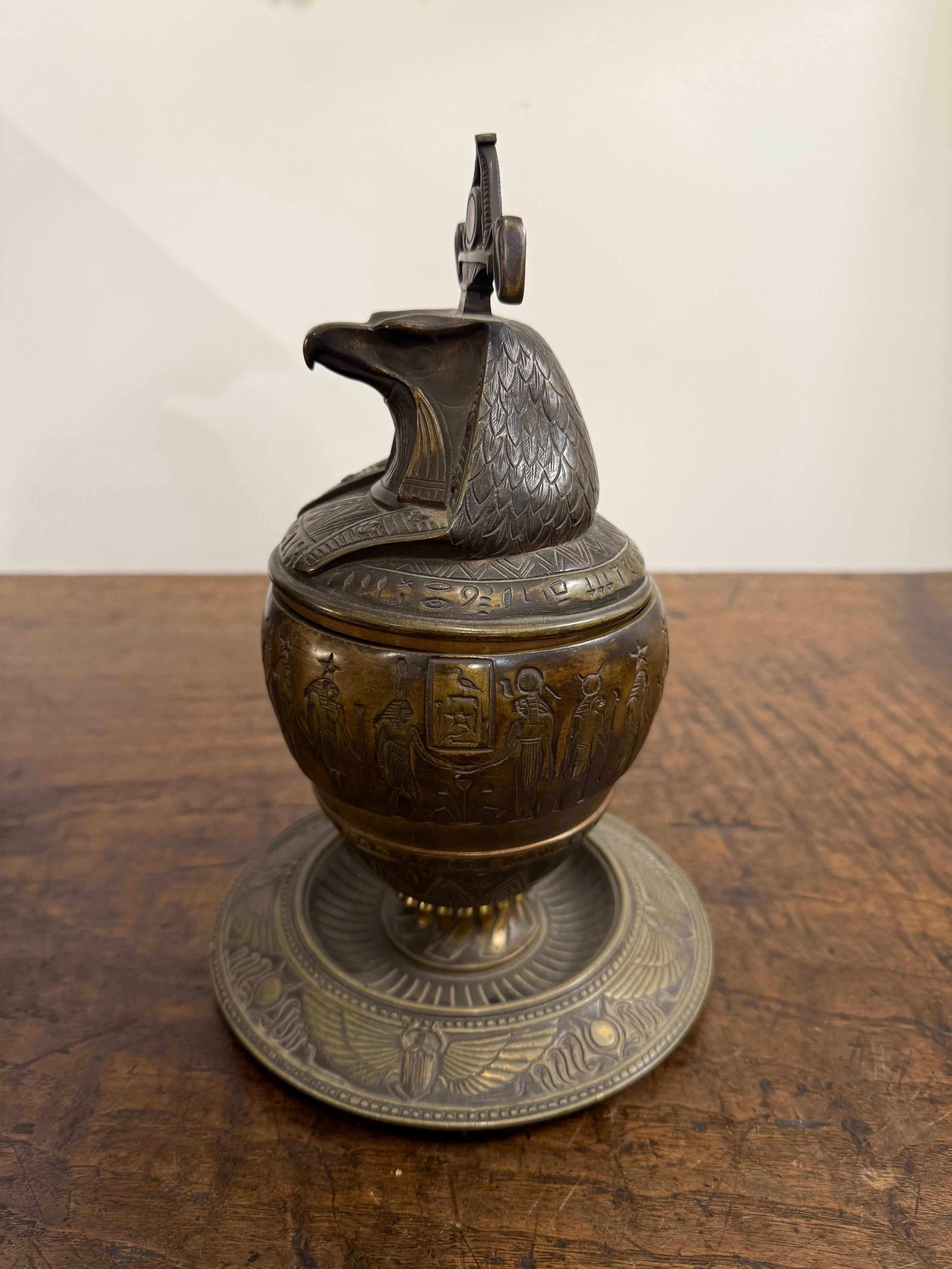 Cast A Bronze Falcon Headed Canopic Jar, Early 20th Century For Sale